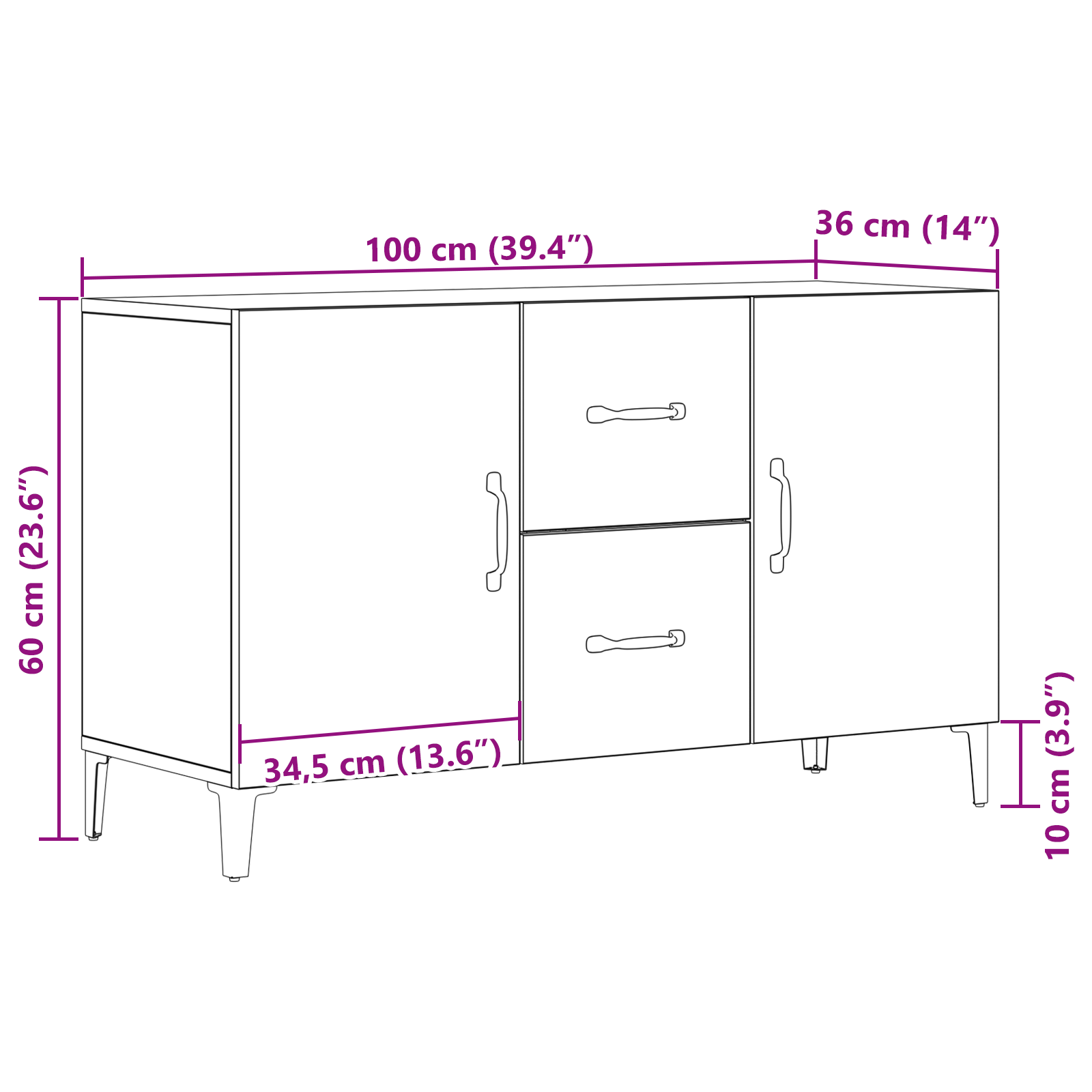 Black Oak Sideboard - 100 x 36 x 60 cm - Made of Engineered Wood - Image 11