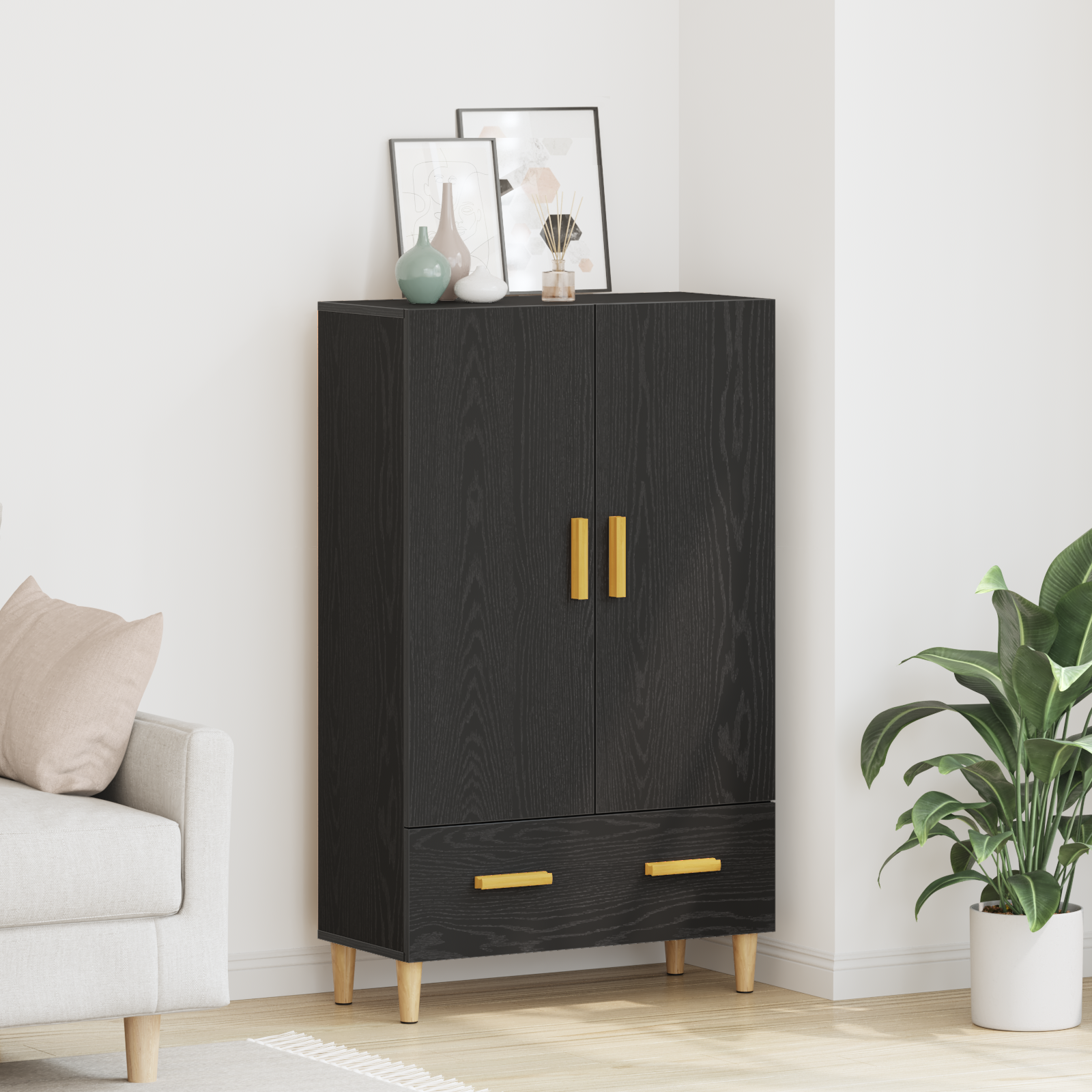 Highboard in Black Oak, 70x31x115 cm, Made from Engineered Wood