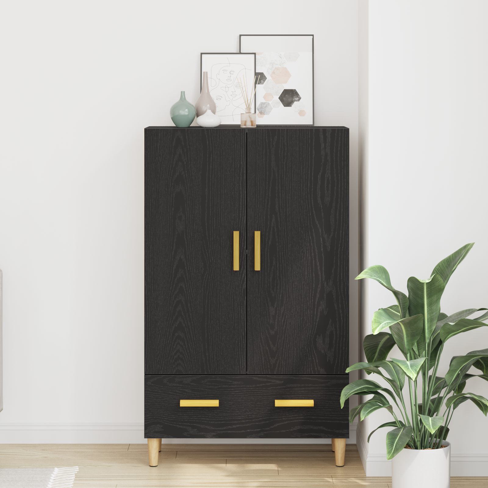 Highboard in Black Oak, 70x31x115 cm, Made from Engineered Wood - Image 4