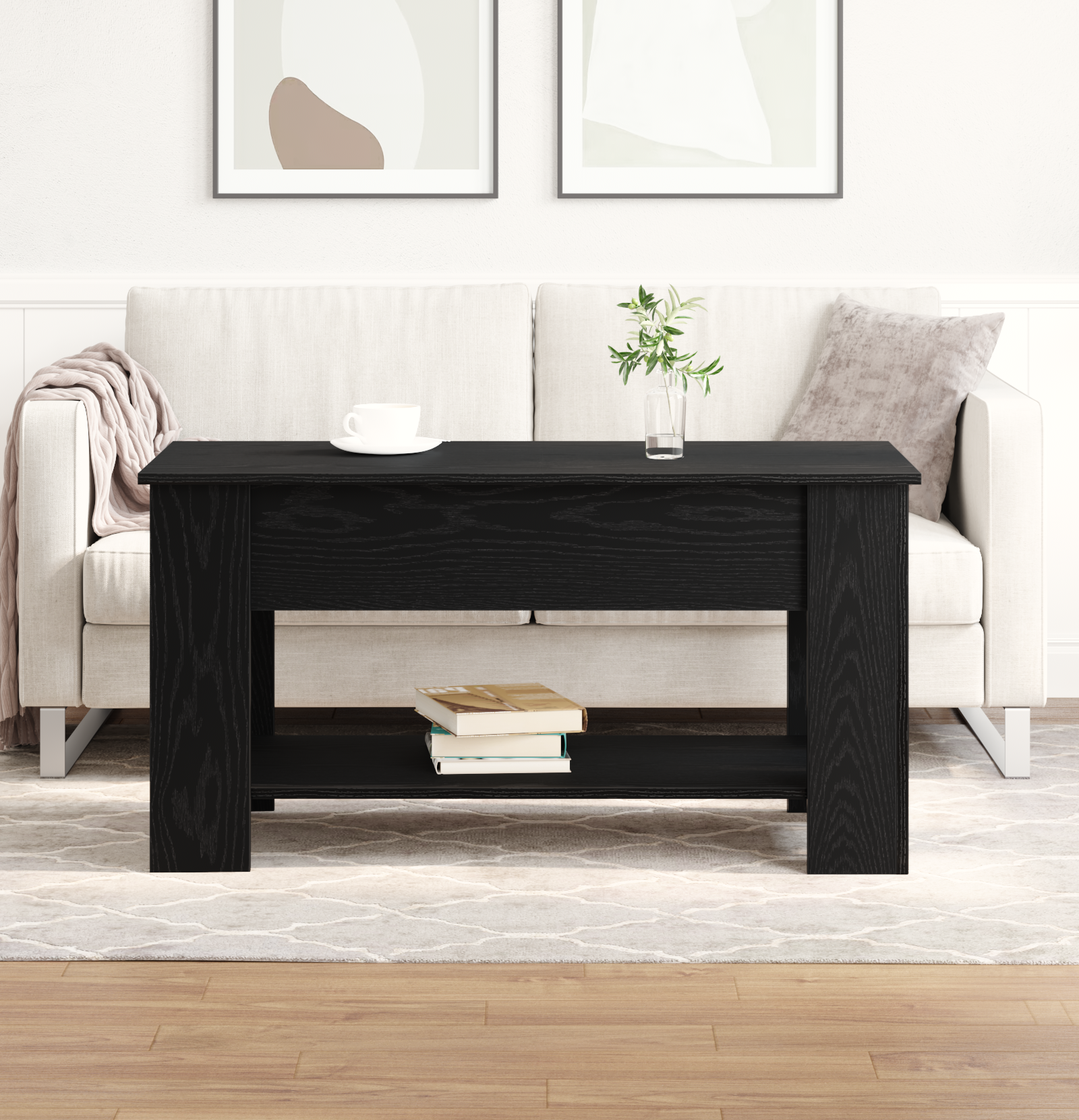 Black Oak Coffee Table - 101x49x52 cm Made from Engineered Wood