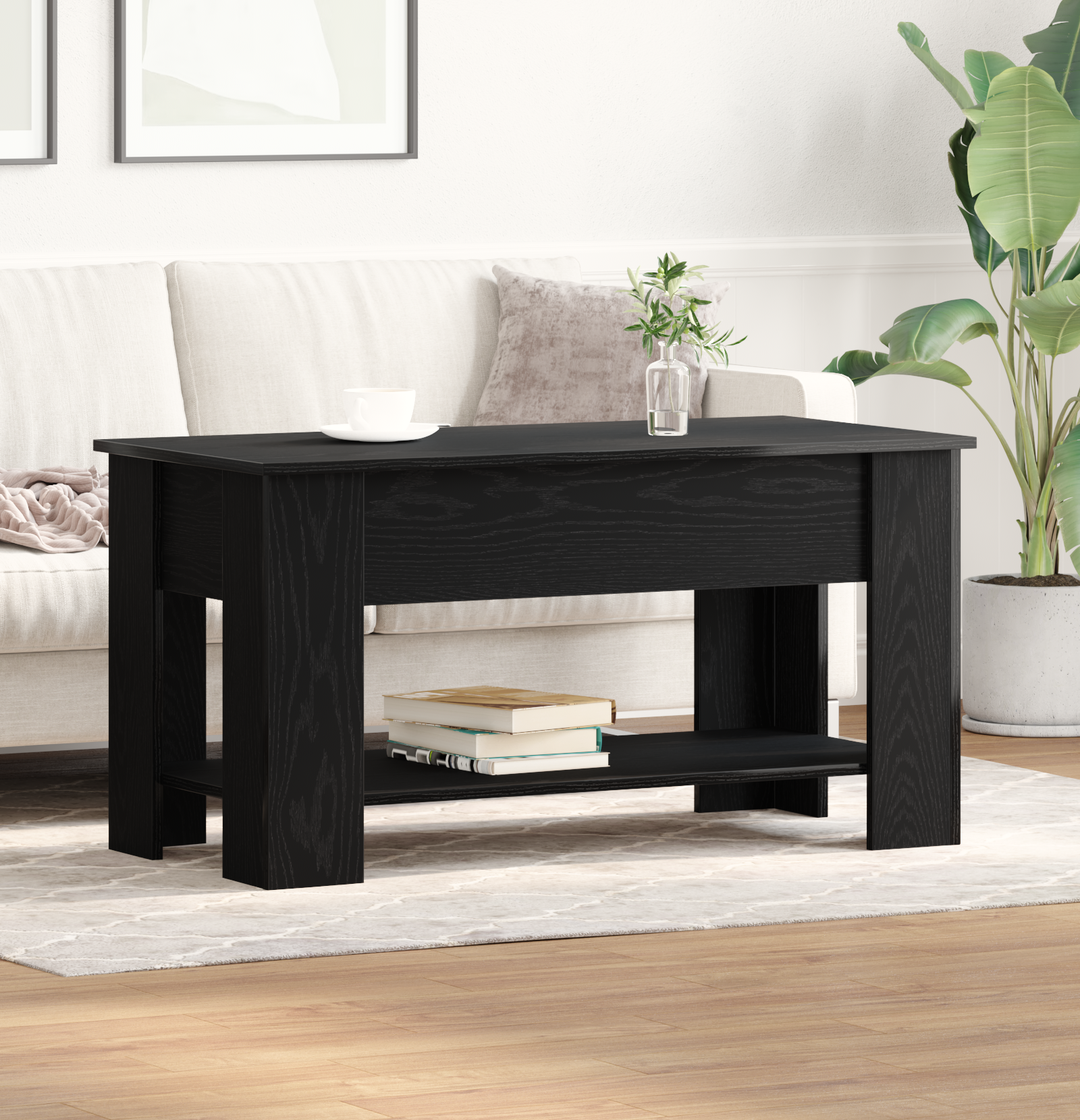 Black Oak Coffee Table - 101x49x52 cm Made from Engineered Wood - Image 4