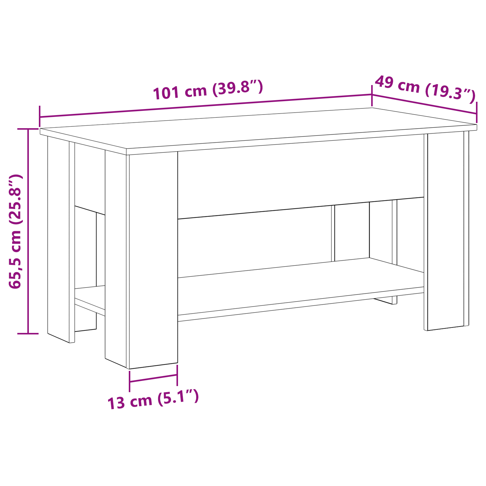 Black Oak Coffee Table - 101x49x52 cm Made from Engineered Wood - Image 10