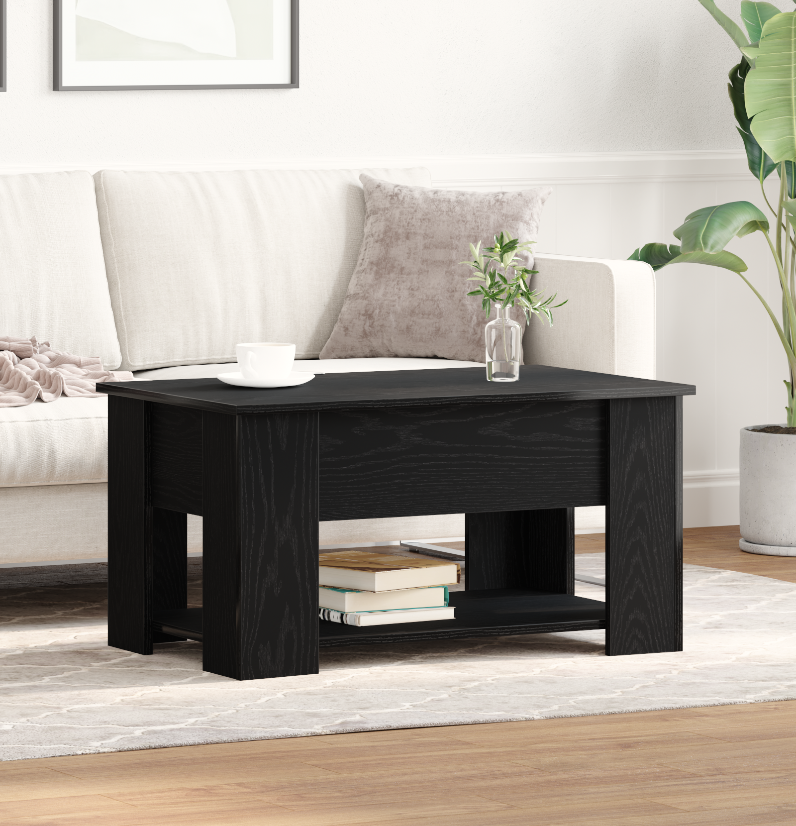 Black Oak Coffee Table 79x49x41 cm Made of Engineered Wood - Image 4