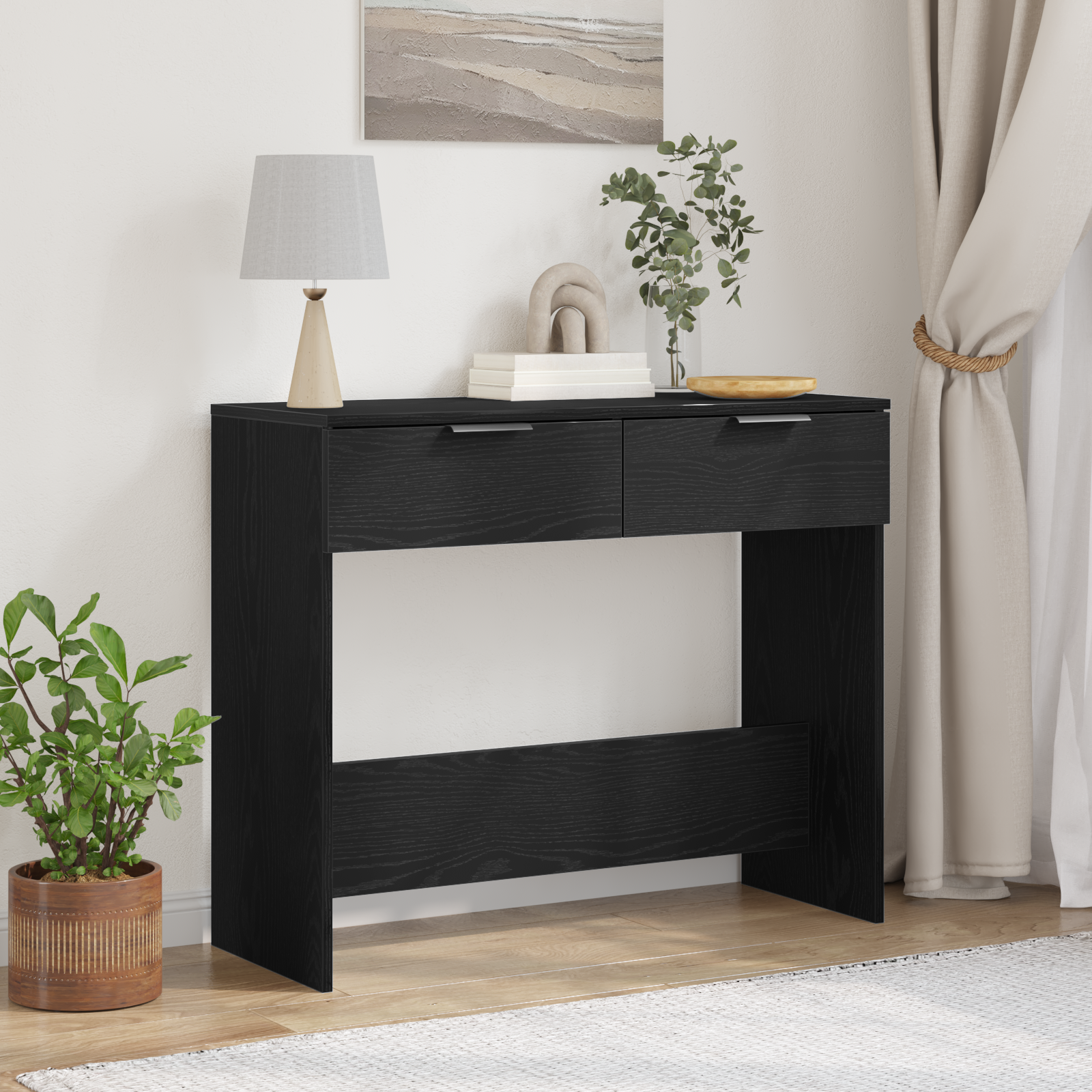 Console Table Black Oak 90x36x75 cm Engineered Wood