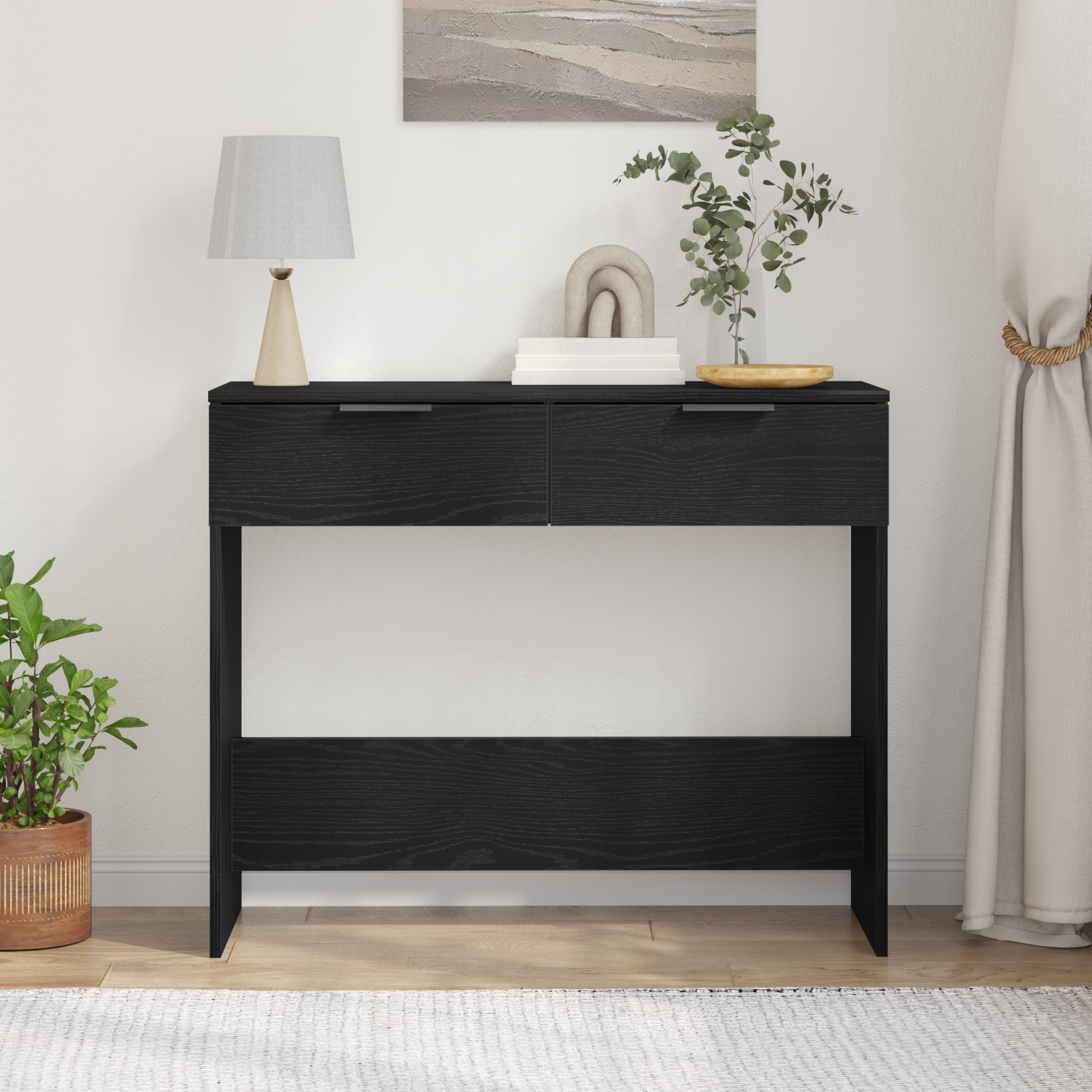 Console Table Black Oak 90x36x75 cm Engineered Wood - Image 4