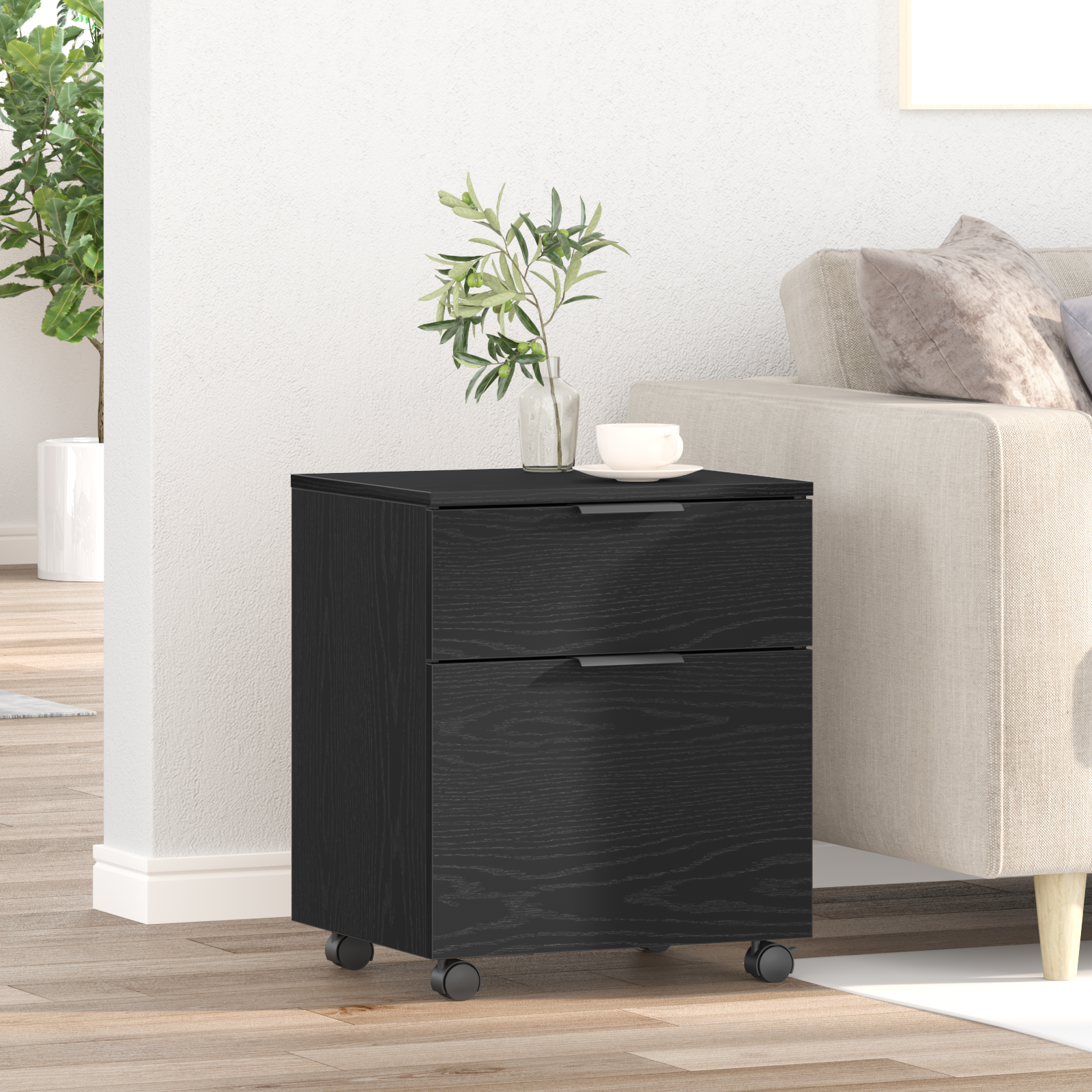 Thumbnail - vidaXL Aktenschrank mit Rollen Schwarz Eiche 45x38x54 cm