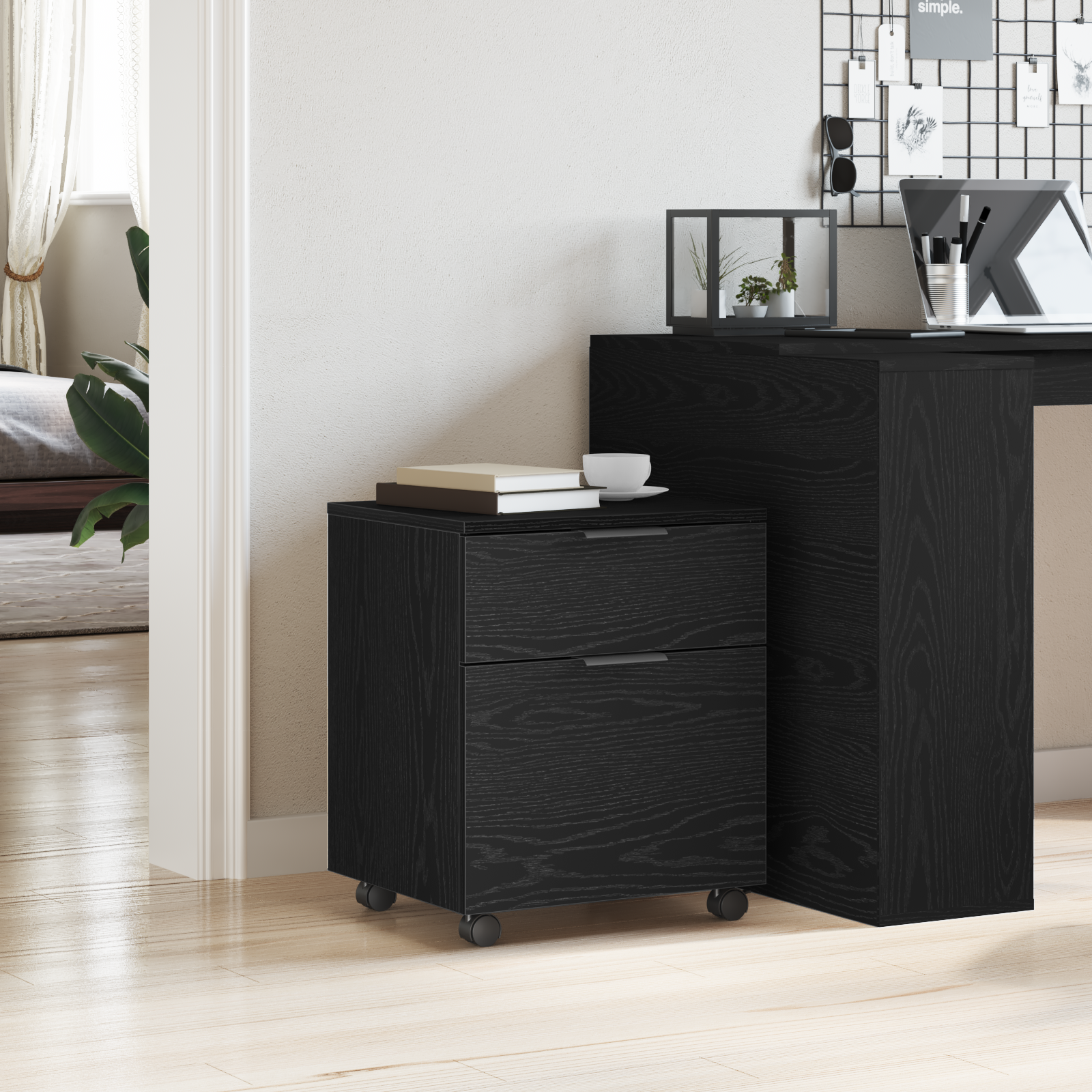 Mobile File Cabinet with Wheels Black Oak 45x38x54 cm - Image 4