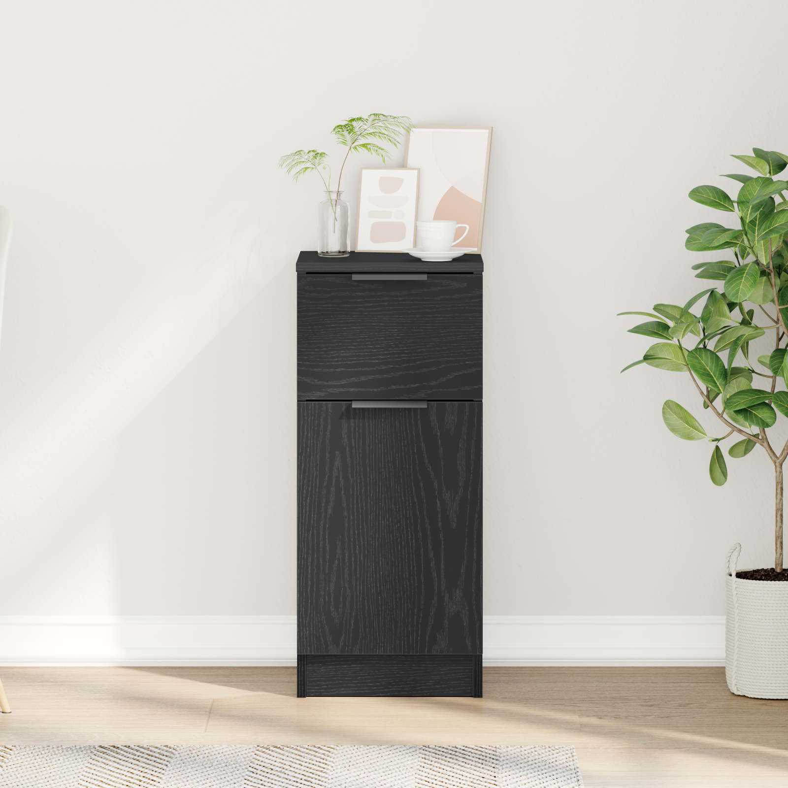 Sideboard Black Oak 30x30x70 cm Engineered Wood - Image 4