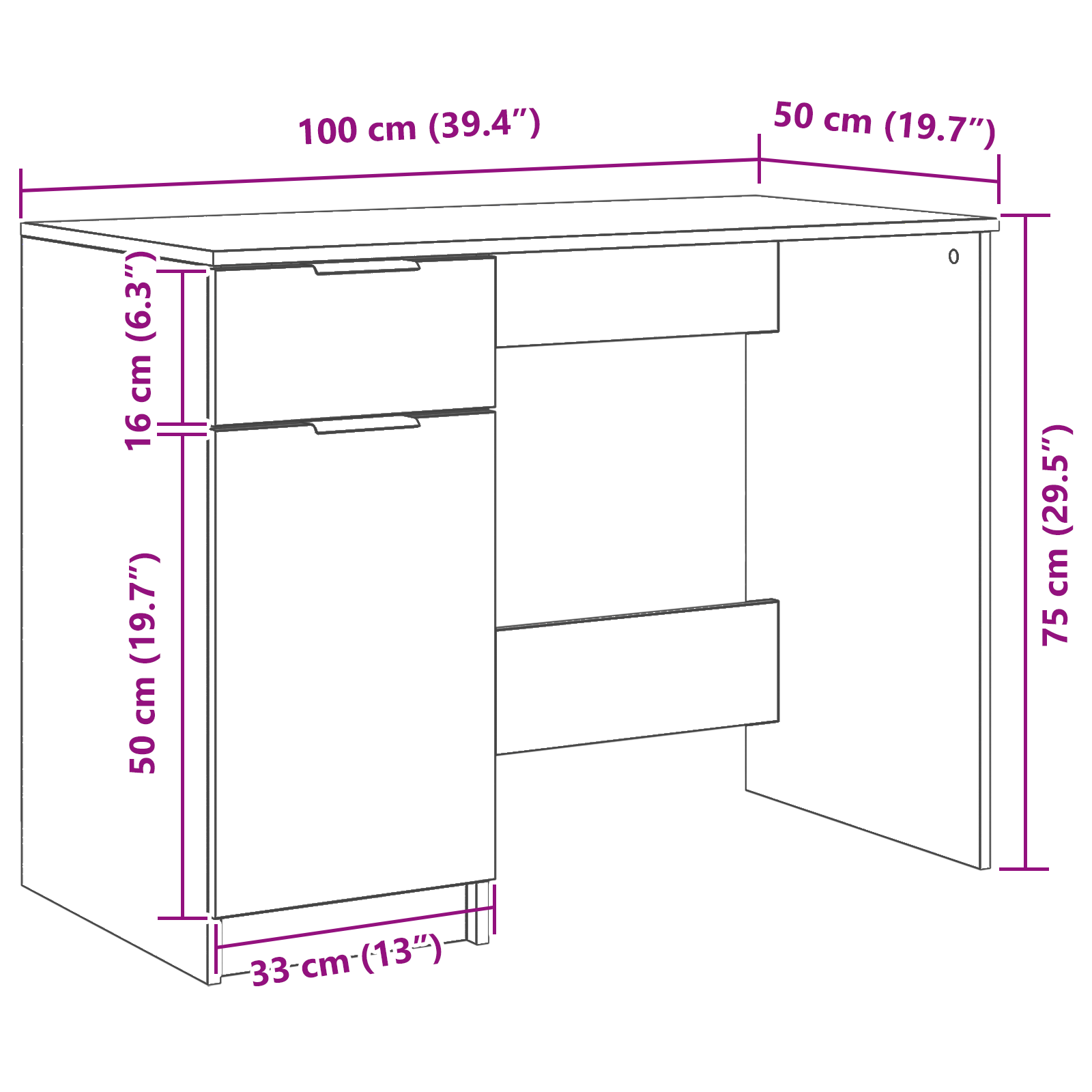 Black Oak Desk - 100x50x75 cm - Made of Engineered Wood - Image 10