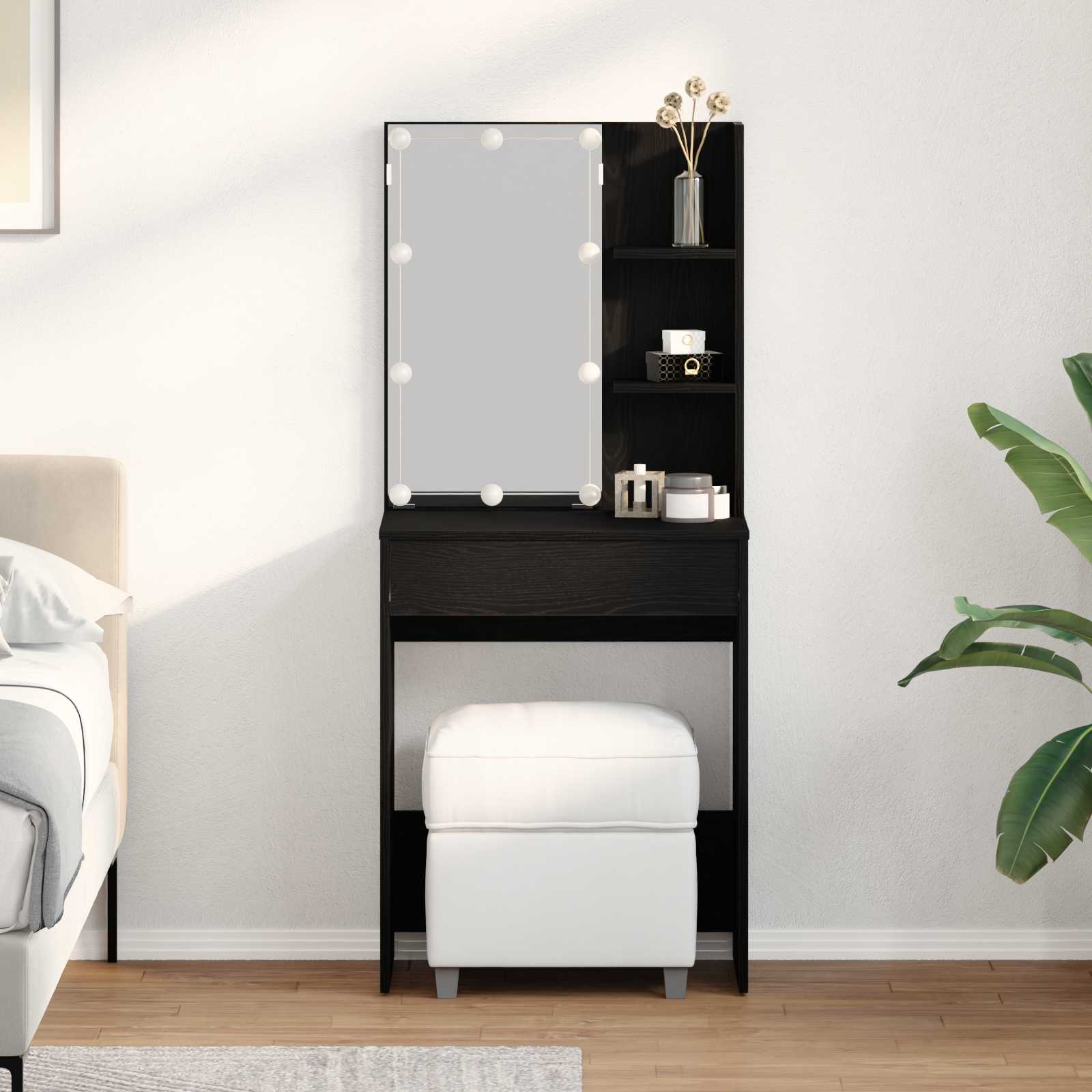 vidaXL Masă de Machiaj Stejar negru 60 x 40 x 140 cm Lemn compozit