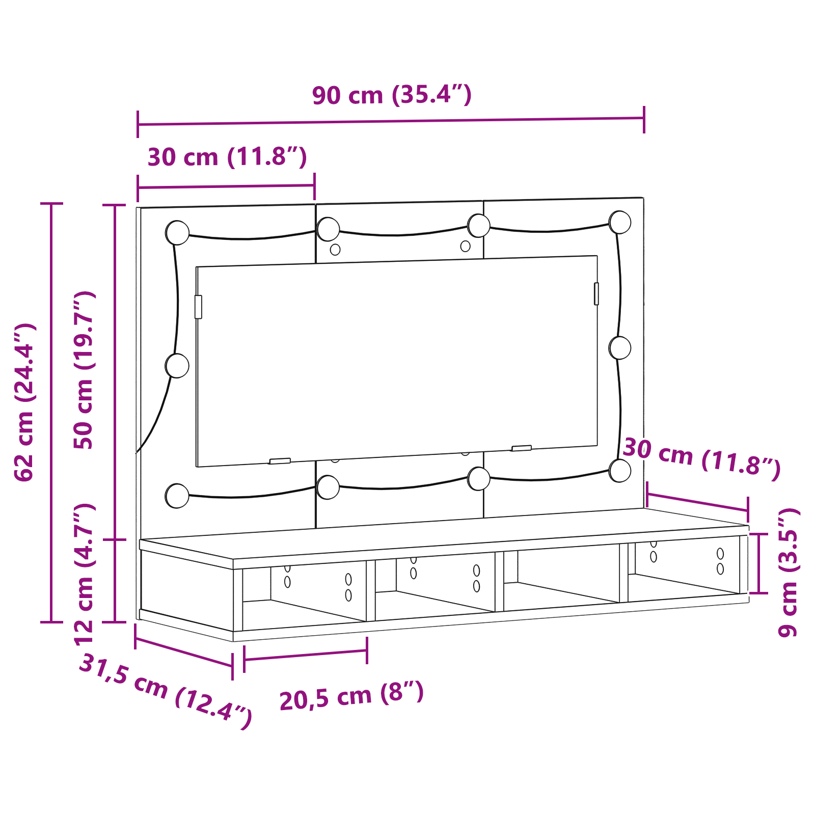 Mueble con Espejo LED Armario Maquillaje Tocador para Dormitorio Madera vidaXL - Imagen 142 de 143
