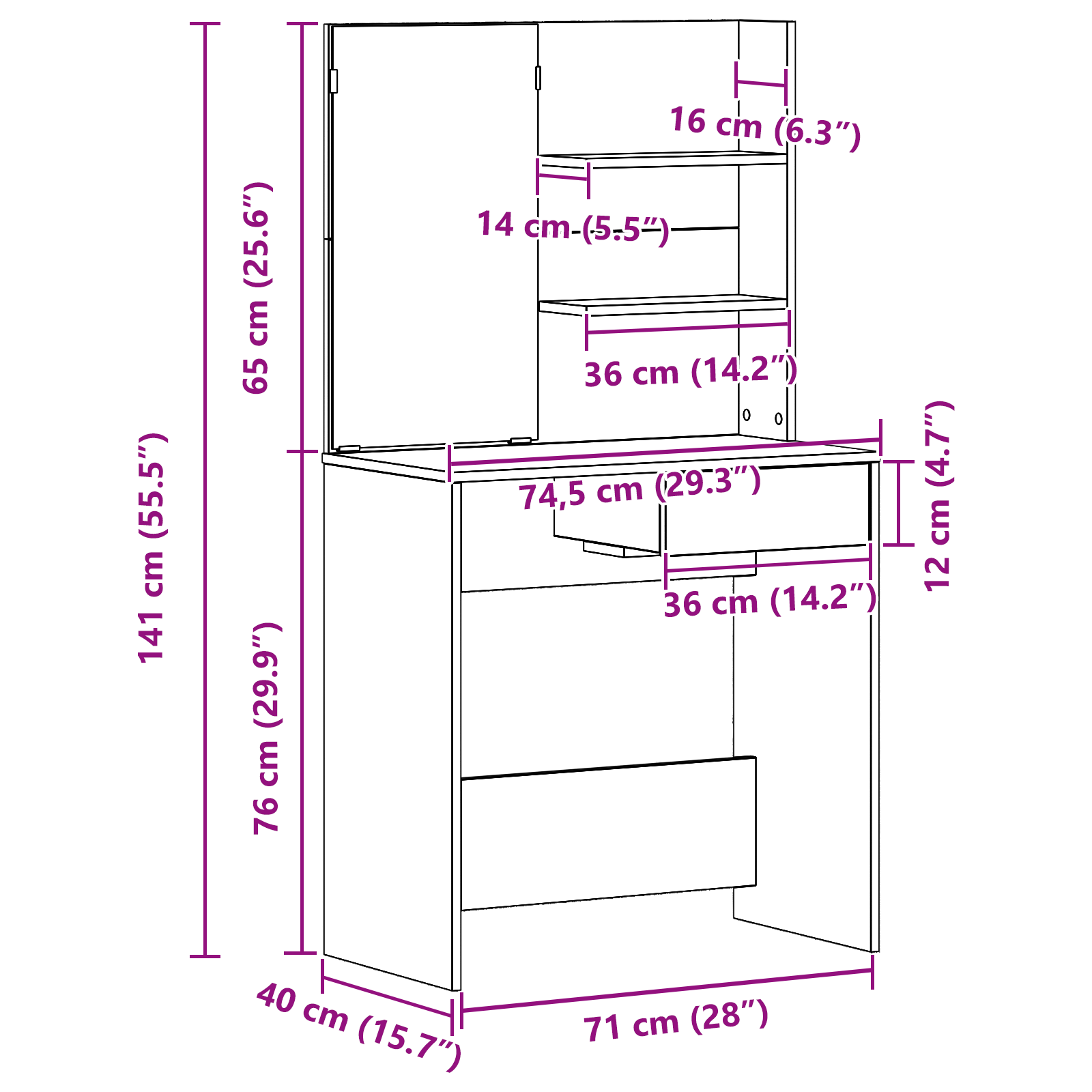 Black Oak Dressing Table with Mirror - 74.5 x 40 x 141 cm - Image 11