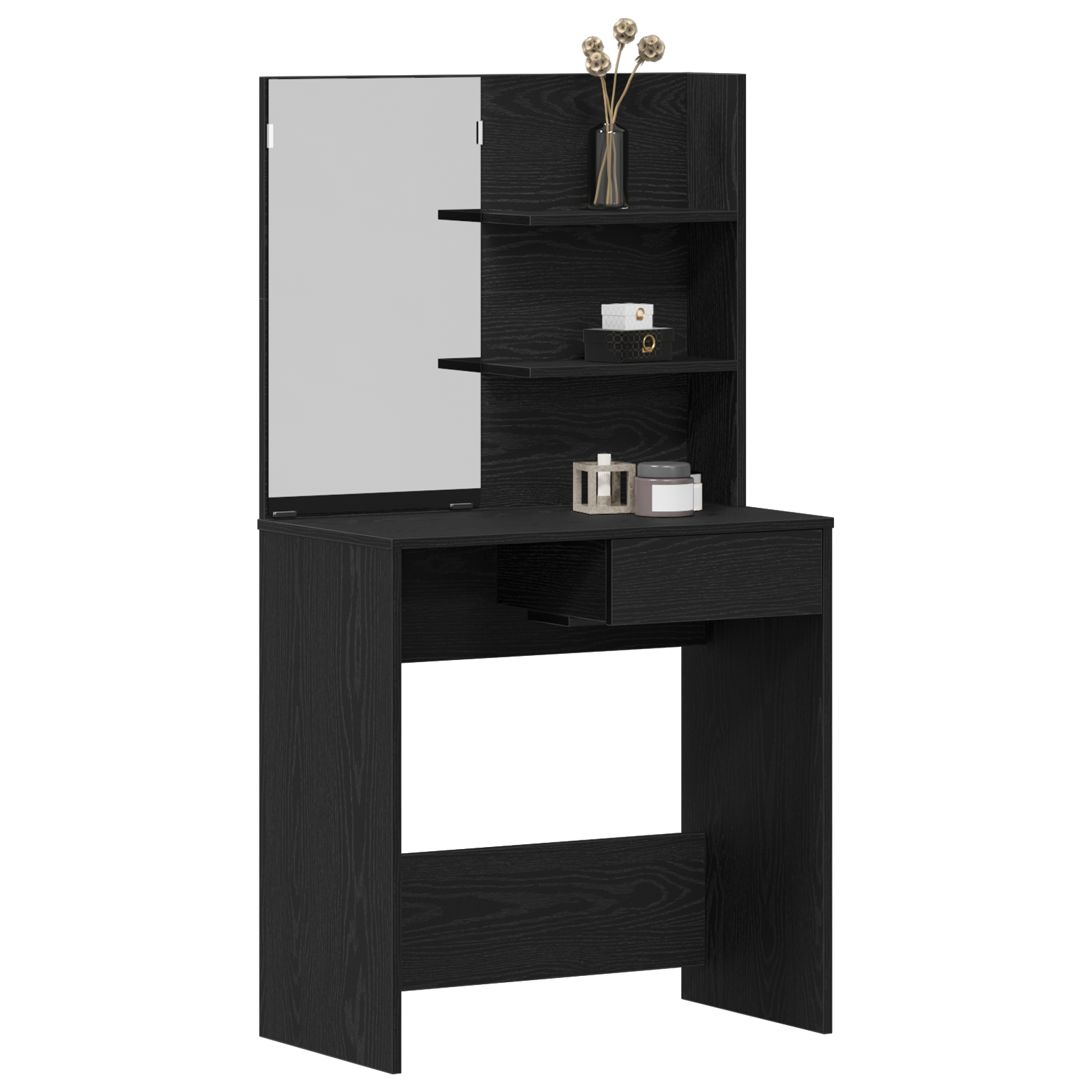 Black Oak Dressing Table with Mirror - 74.5 x 40 x 141 cm - Image 3