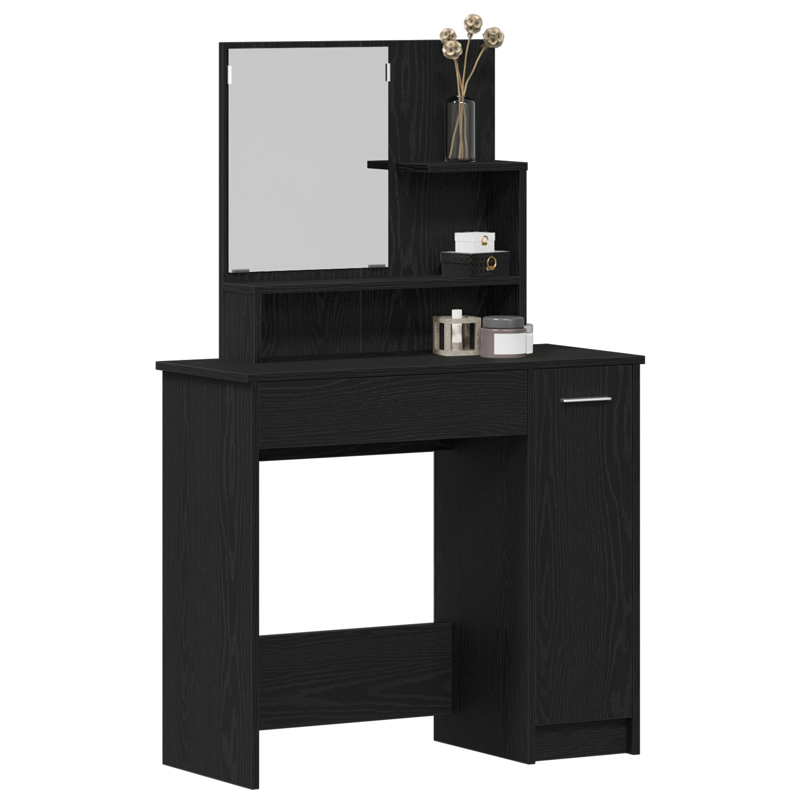 Black Oak Dressing Table with Mirror - 86.5 x 35 x 136 cm - Image 3