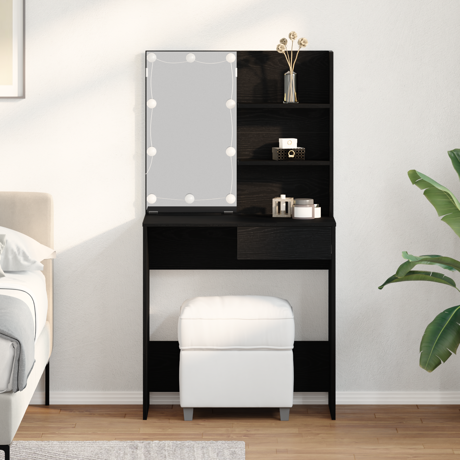 vidaXL Masă de Machiaj Stejar negru 74.5 x 40 x 141 cm Lemn compozit