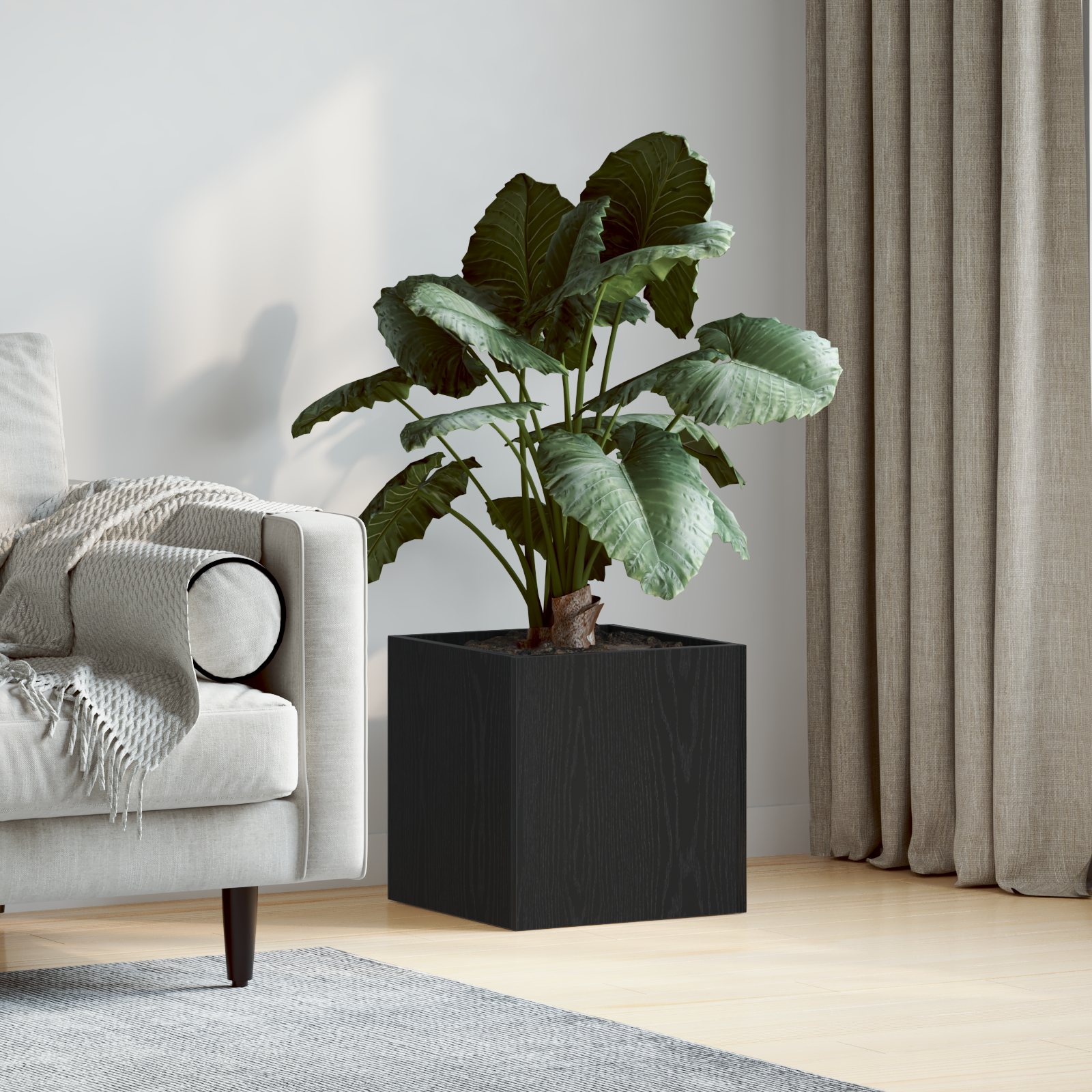 Plantenbak 40x40x40 cm bewerkt hout zwart eikenkleurig