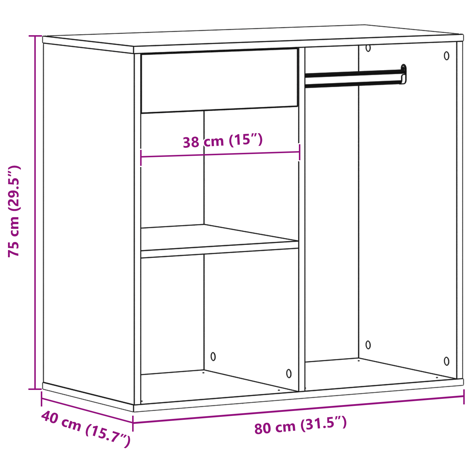 Black Oak Cosmetic Cabinet 80x40x75 cm Made from Engineered Wood - Image 11