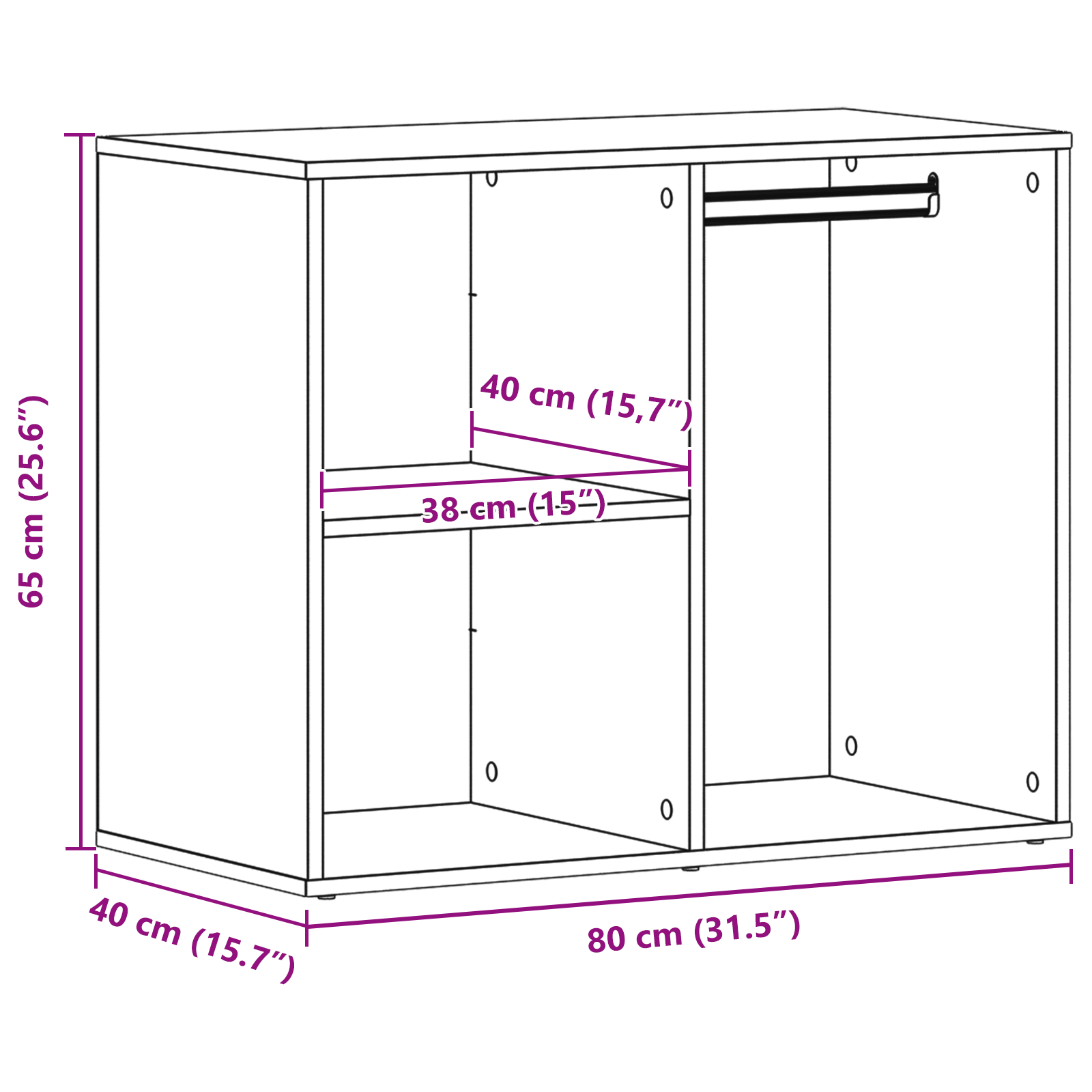 Black Oak Cosmetic Cabinet - 80x40x65 cm, Made from Engineered Wood - Image 9