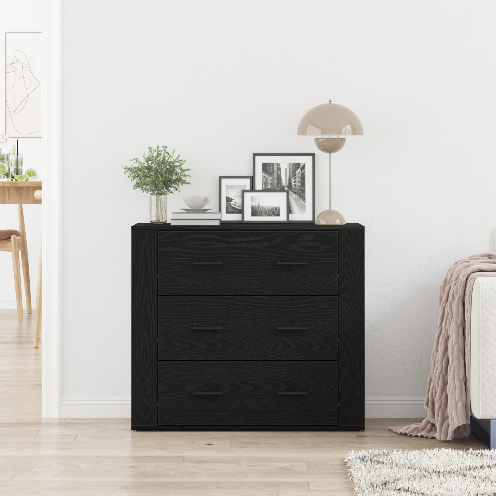 Sideboard Black Oak 33x80x70 cm Engineered Wood - Image 4