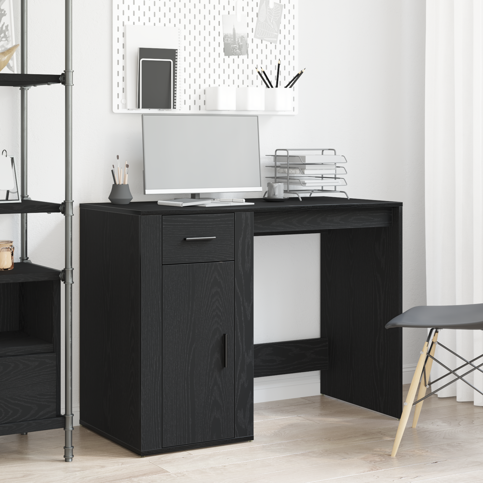 Desk Black Oak 100x49x75 cm Engineered Wood