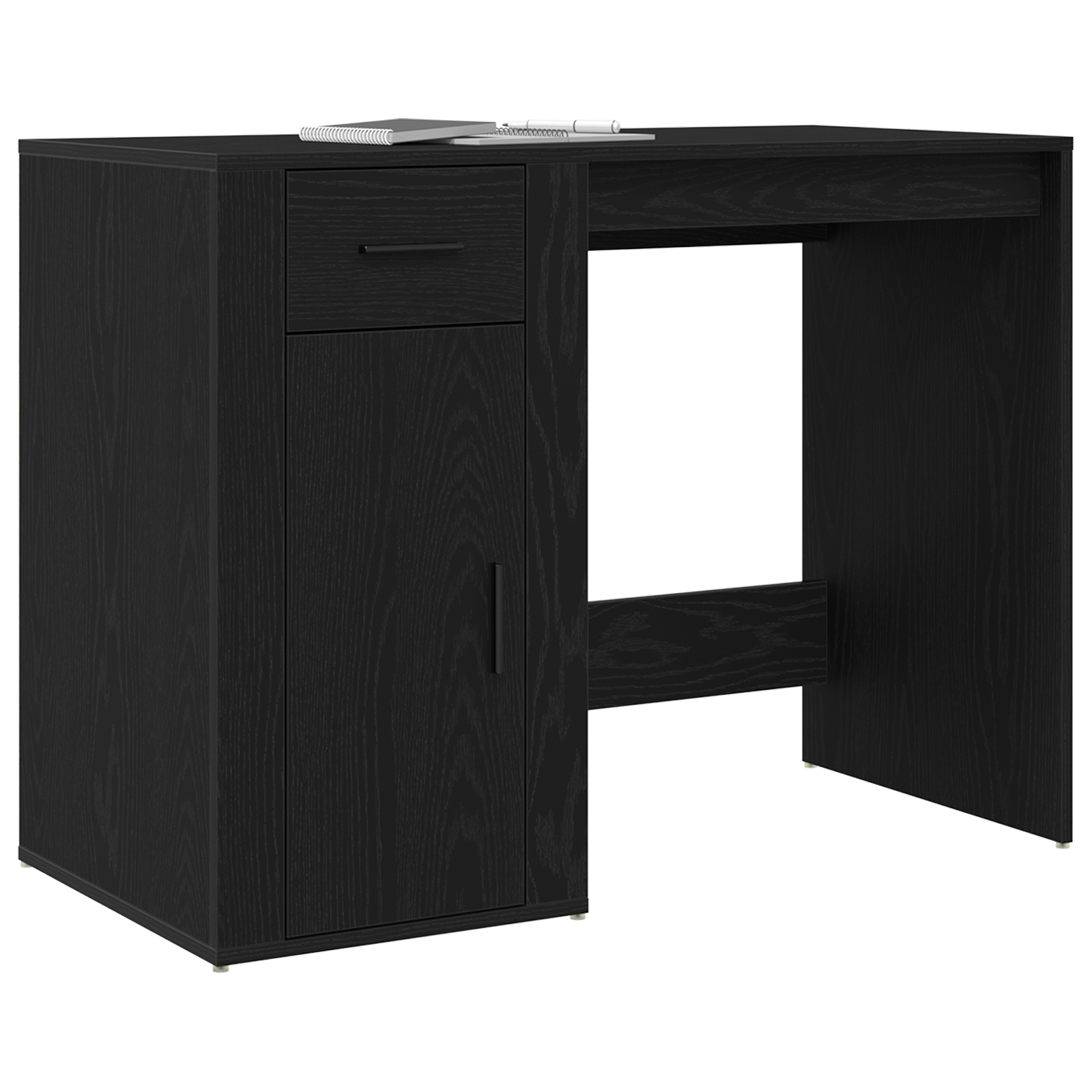 Desk Black Oak 100x49x75 cm Engineered Wood - Image 3