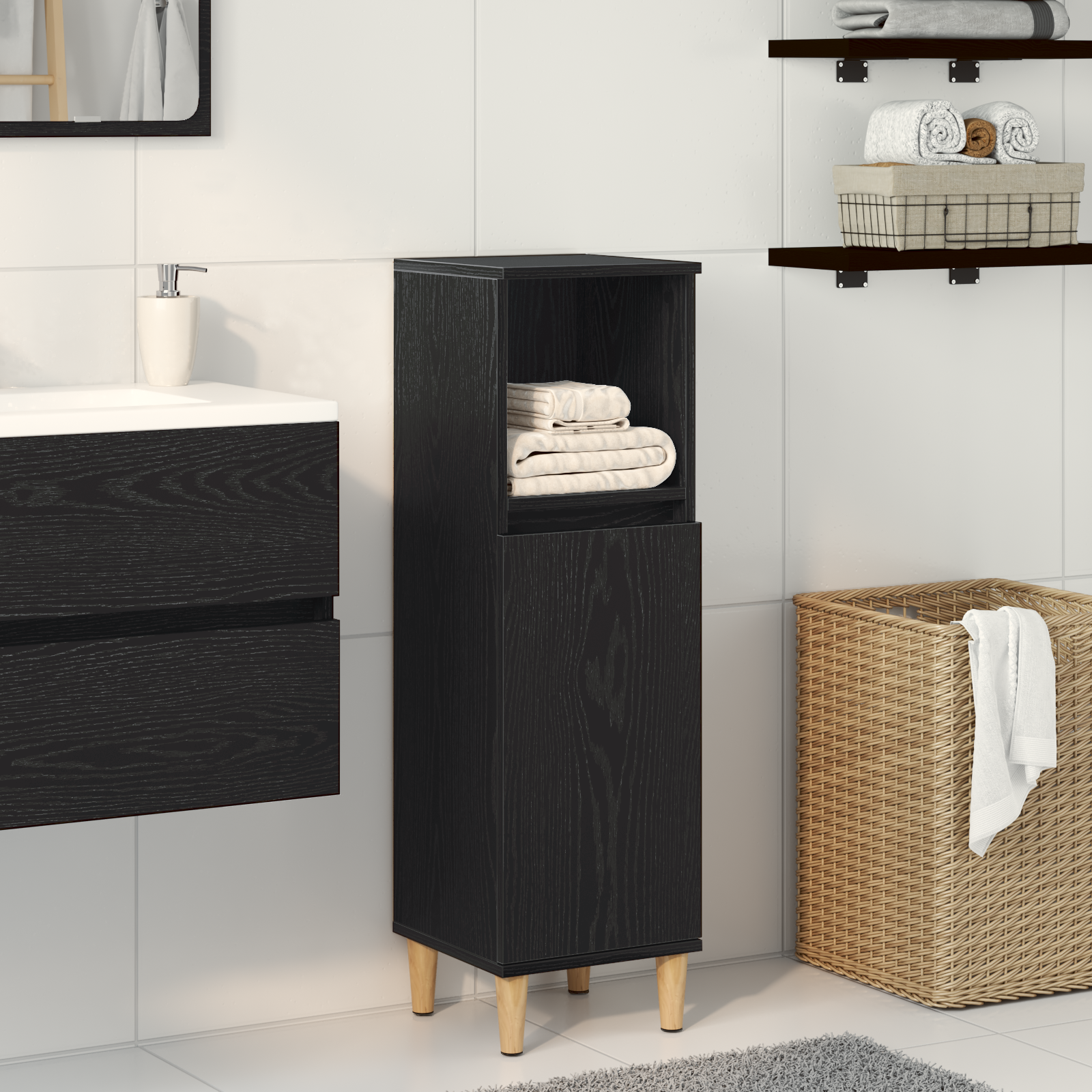 Thumbnail - vidaXL Badschrank Schwarz Eiche 30x30x100 cm Holzwerkstoff