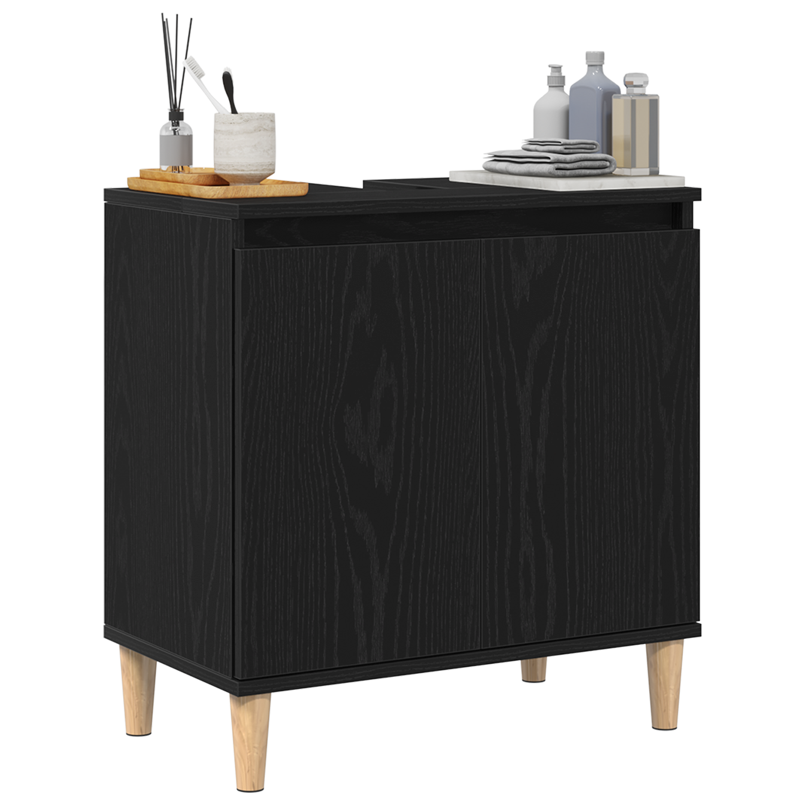 Thumbnail - vidaXL Waschbeckenunterschrank Schwarz Eiche 58x33x60 cm Holzwerkstoff