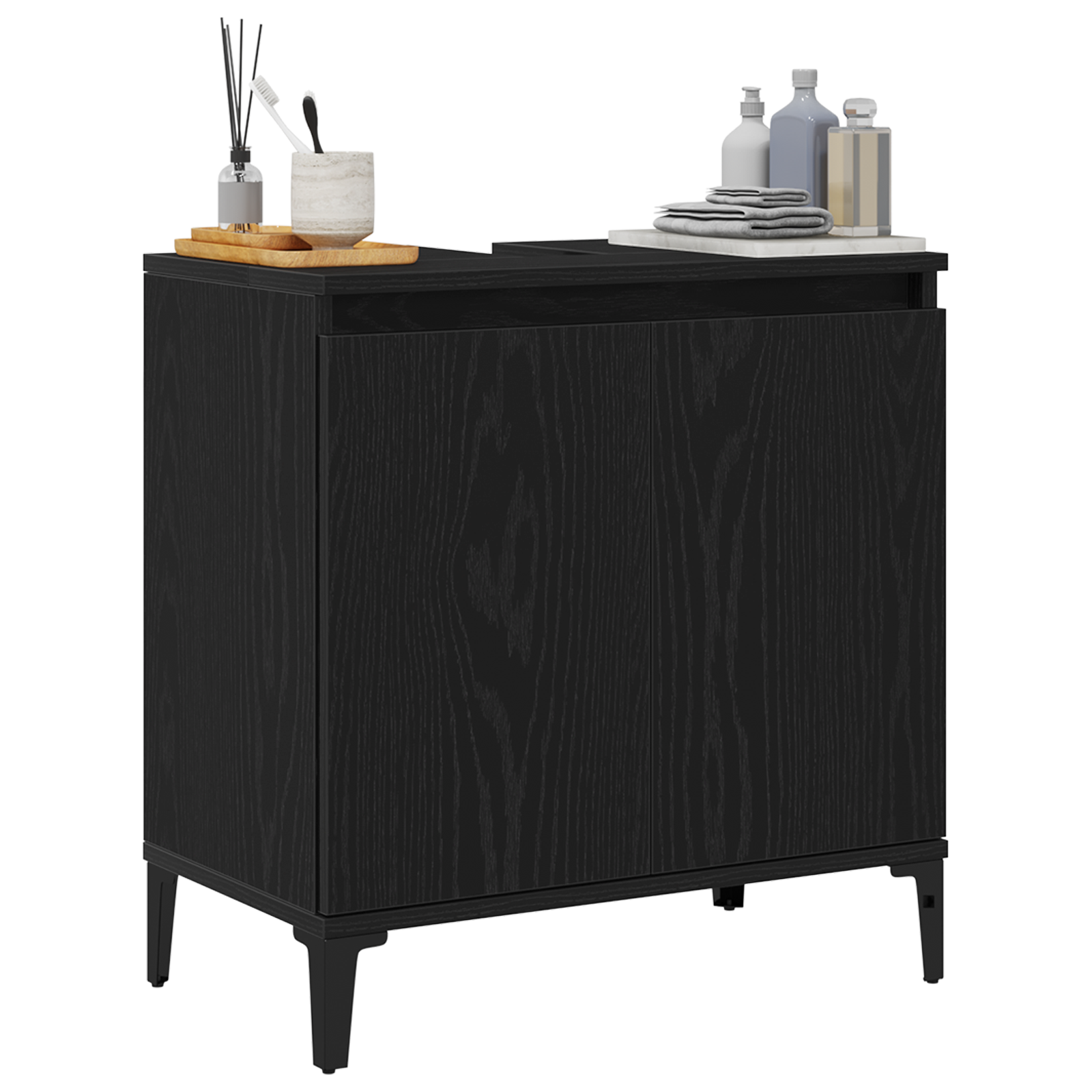Sink Cabinet Black Oak 58x33x60 cm Engineered Wood - Image 3