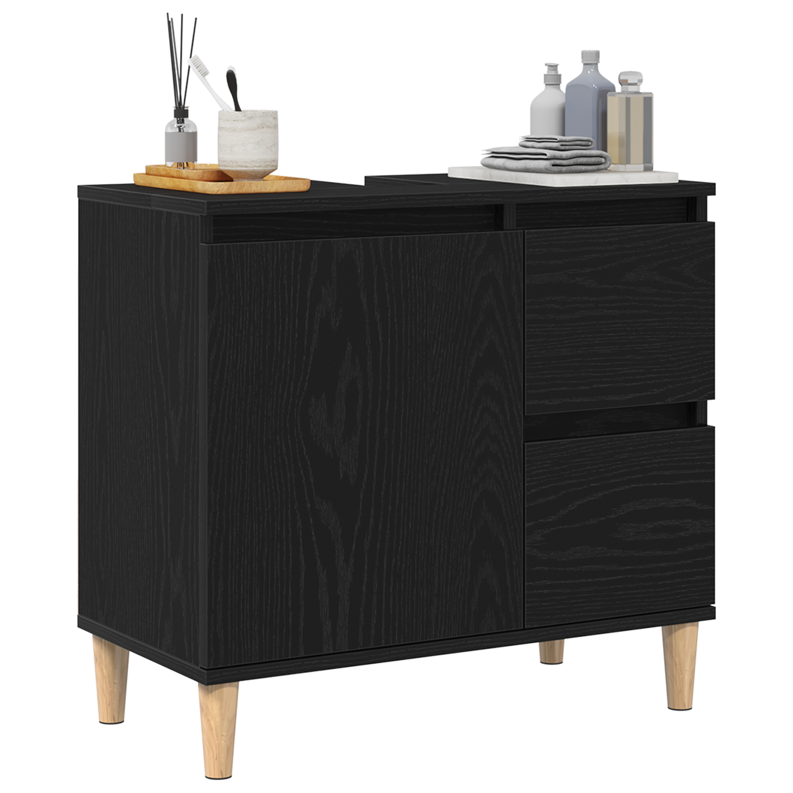 Sink Cabinet Black Oak 65x33x60 cm Engineered Wood - Image 3