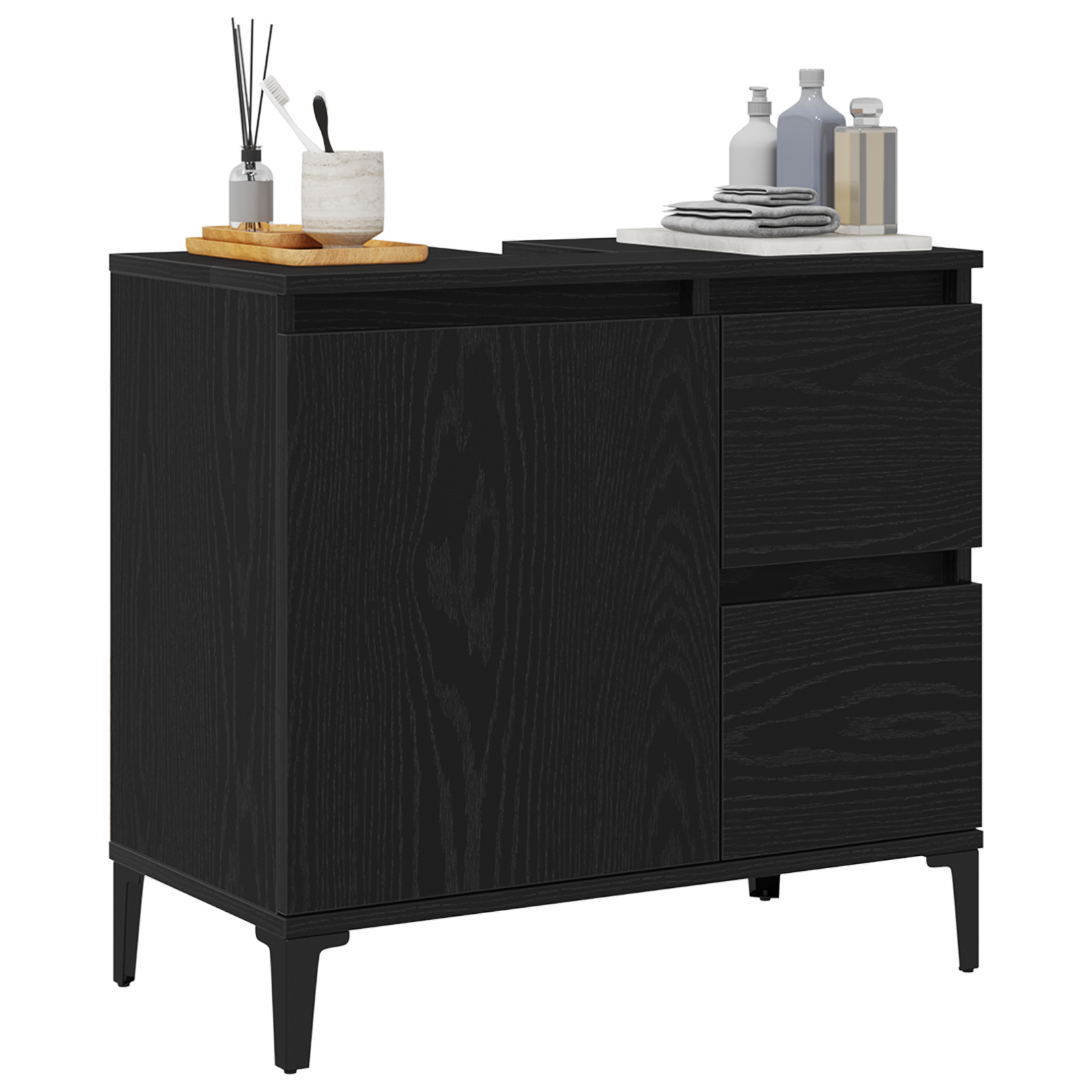 Thumbnail - vidaXL Waschbeckenschrank Schwarz Eiche 65x33x60 cm Holzwerkstoff