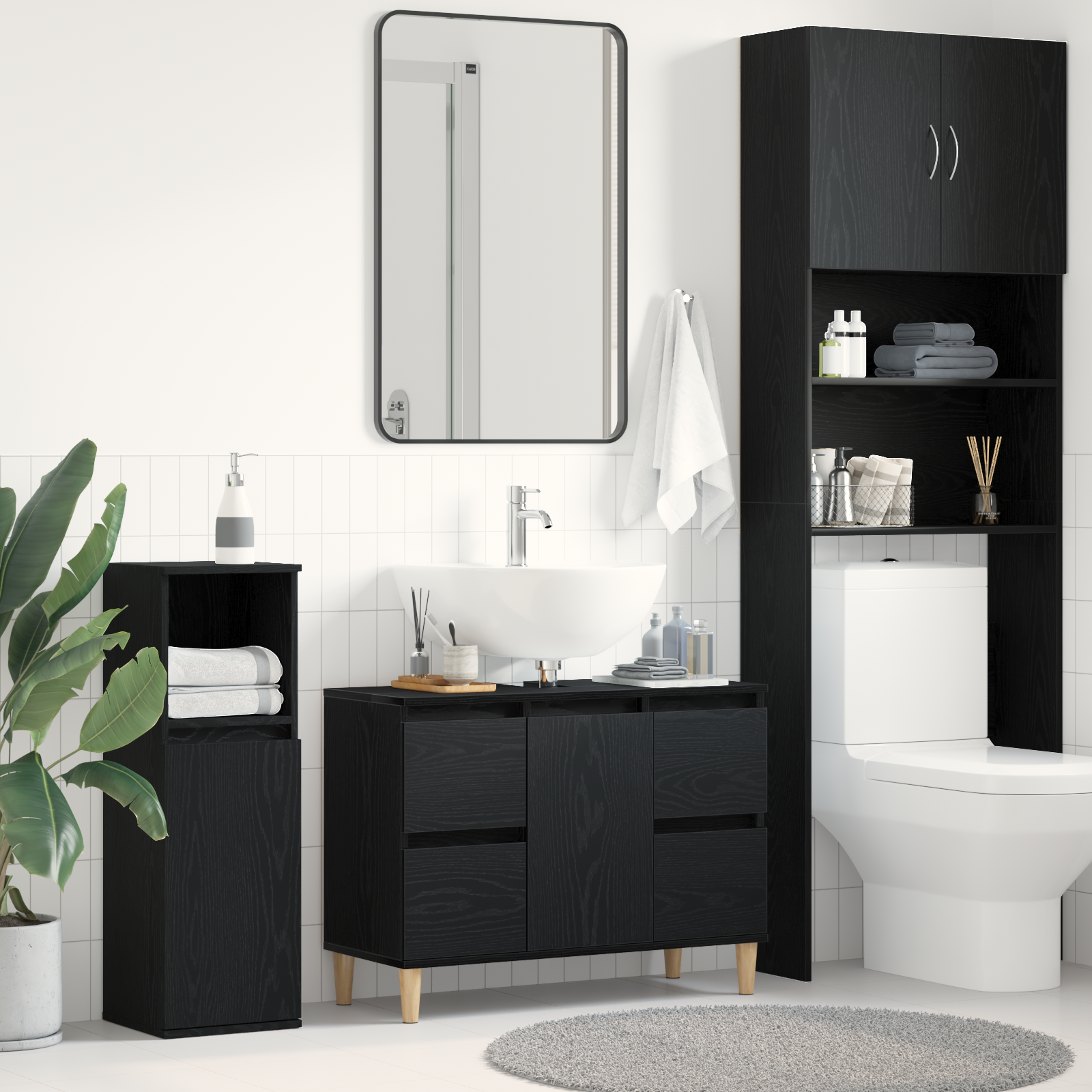Thumbnail - vidaXL Waschbeckenunterschrank Schwarz Eiche 80x33x60 cm Holzwerkstoff
