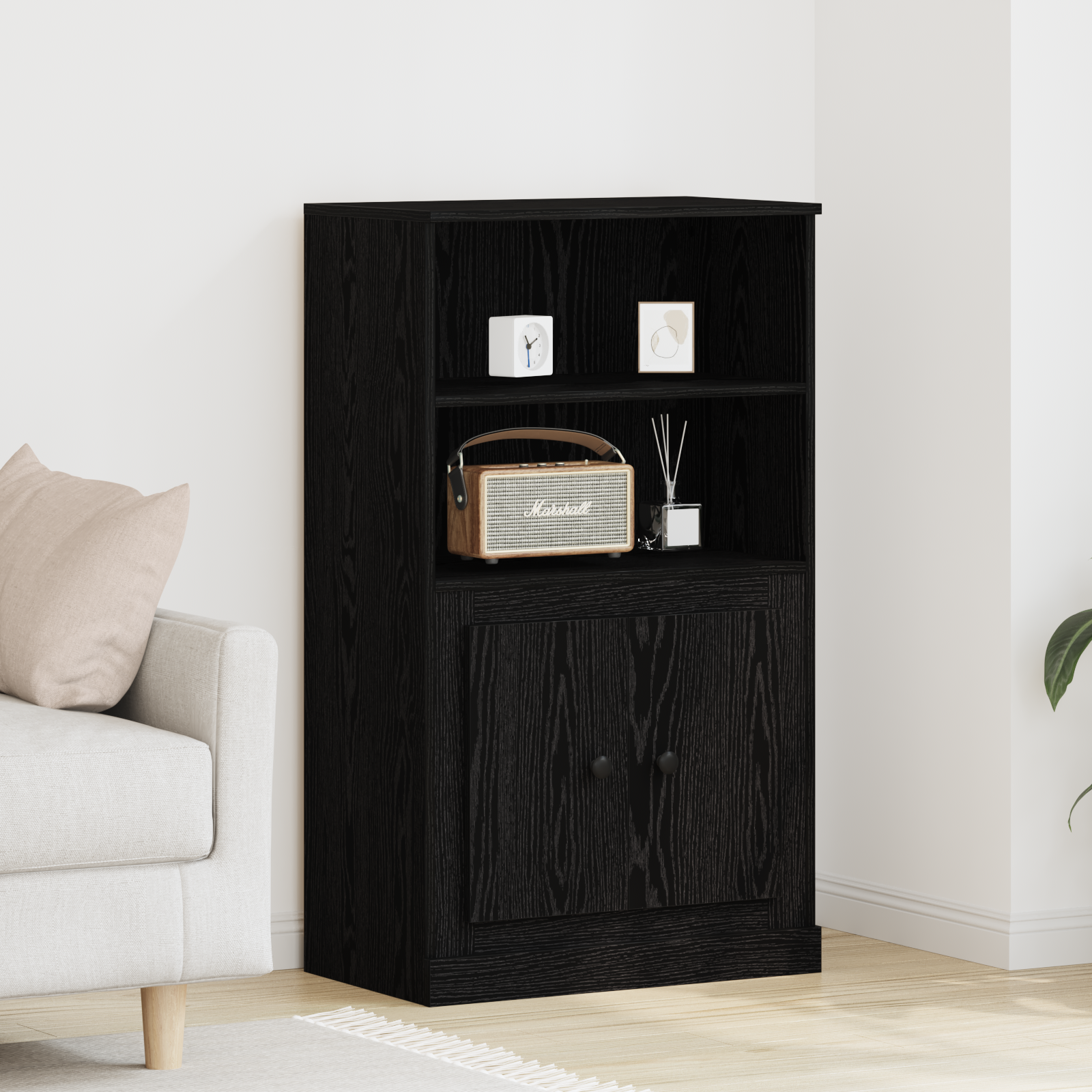 Highboard Black Oak 60x35.5x103.5 cm Engineered Wood