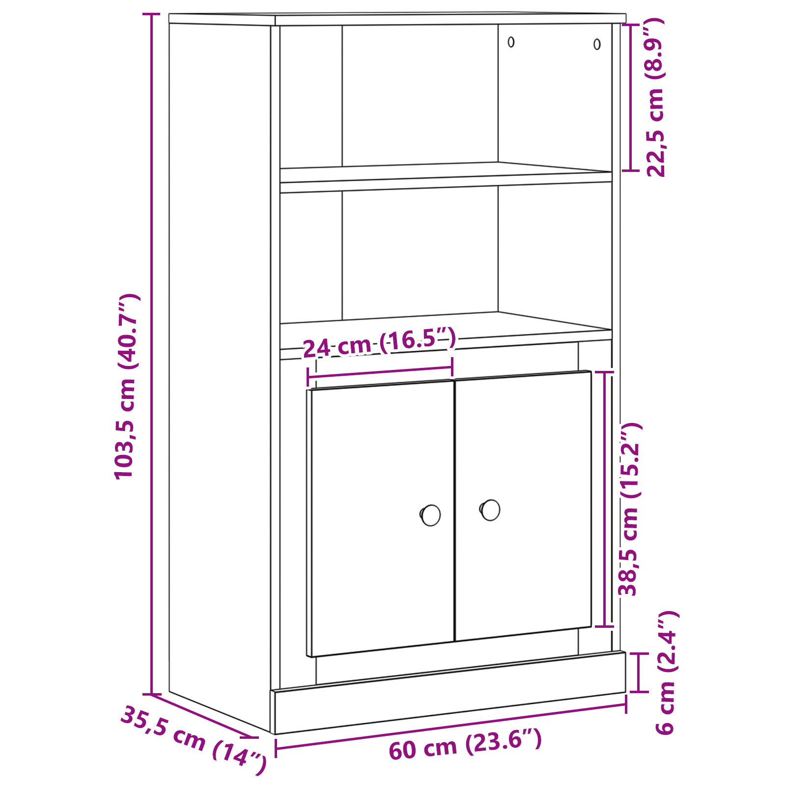 Highboard Black Oak 60x35.5x103.5 cm Engineered Wood - Image 10