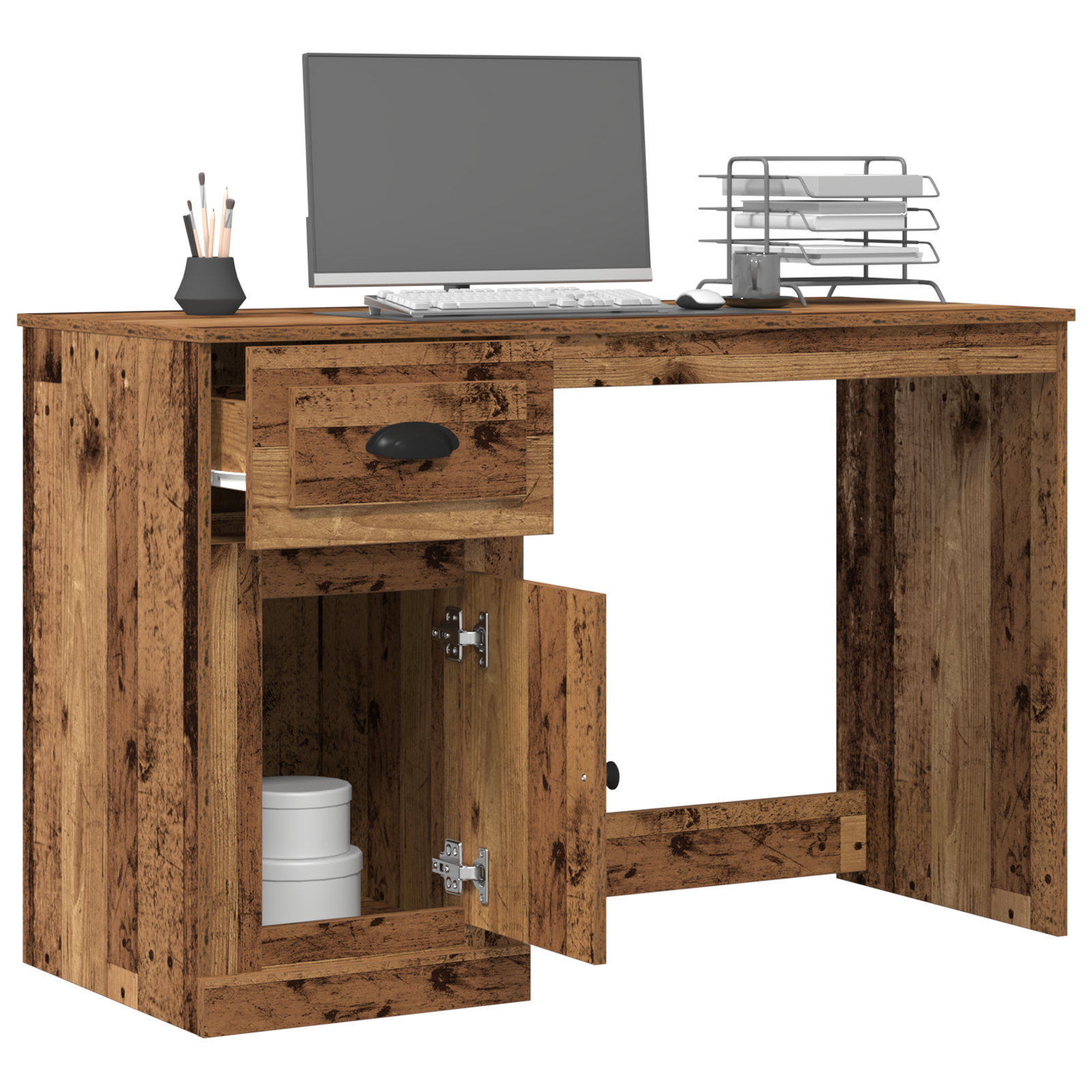 Desk with Storage Old Wood 50x115x75 cm Engineered Wood - Image 3
