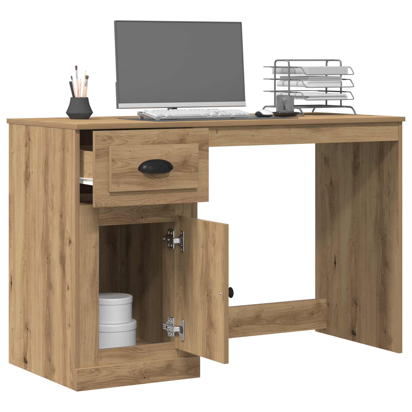 Desk with Storage Artisan Oak 50x115x75 cm Engineered Wood - Image 3