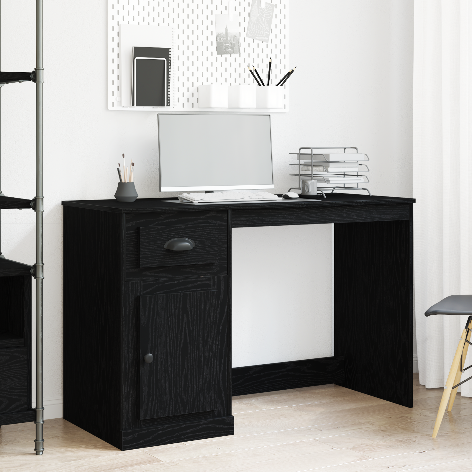 Desk with Storage Black Oak 50x115x75 cm Engineered Wood