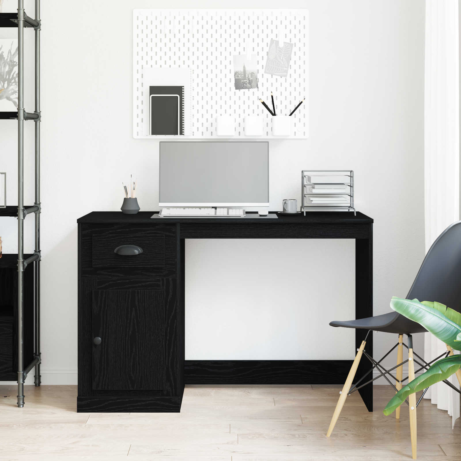 Desk with Storage Black Oak 50x115x75 cm Engineered Wood - Image 4
