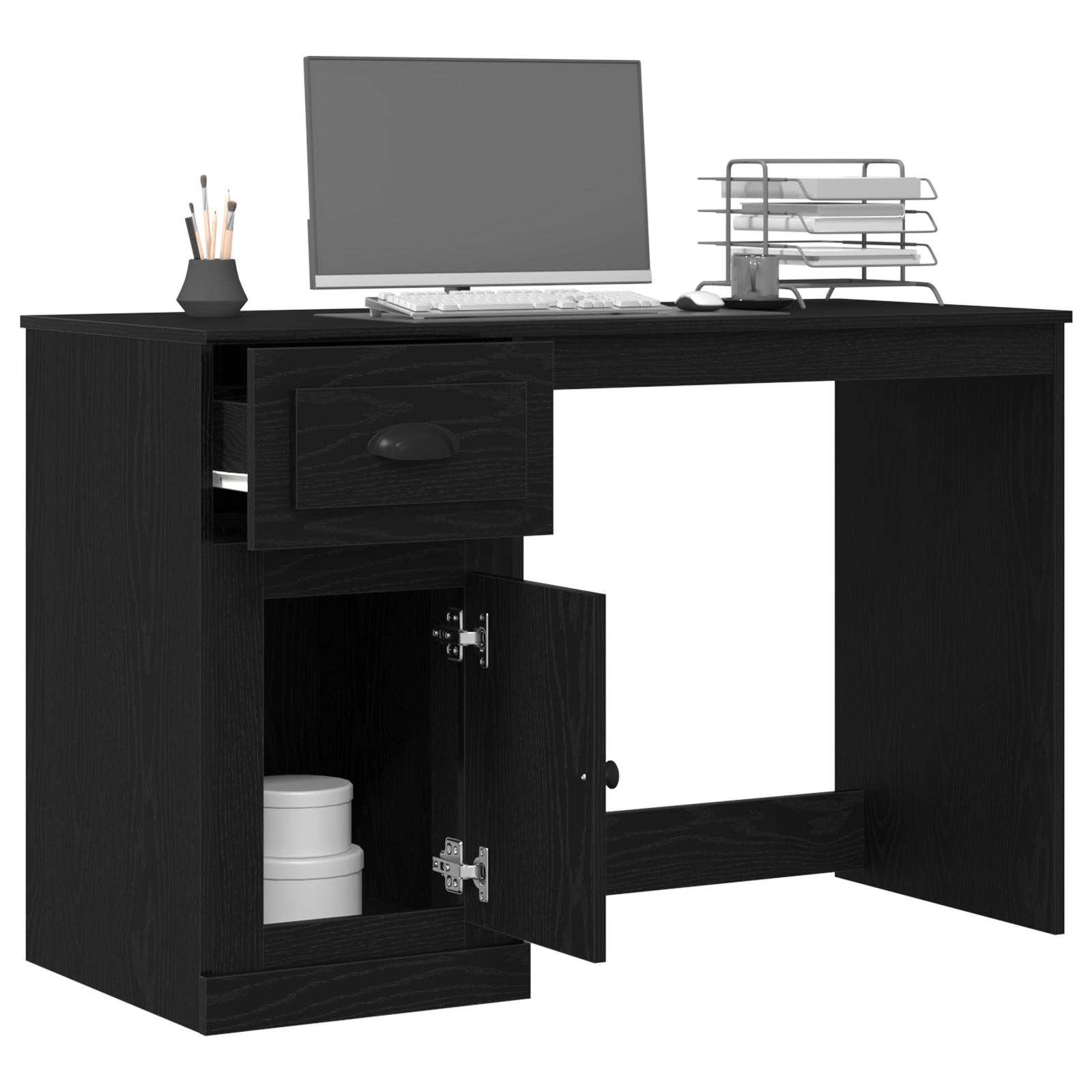 Desk with Storage Black Oak 50x115x75 cm Engineered Wood - Image 3