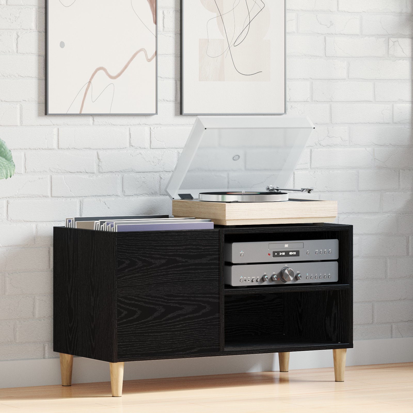 Record Cabinet Black Oak 84,5x38x48 cm Engineered Wood