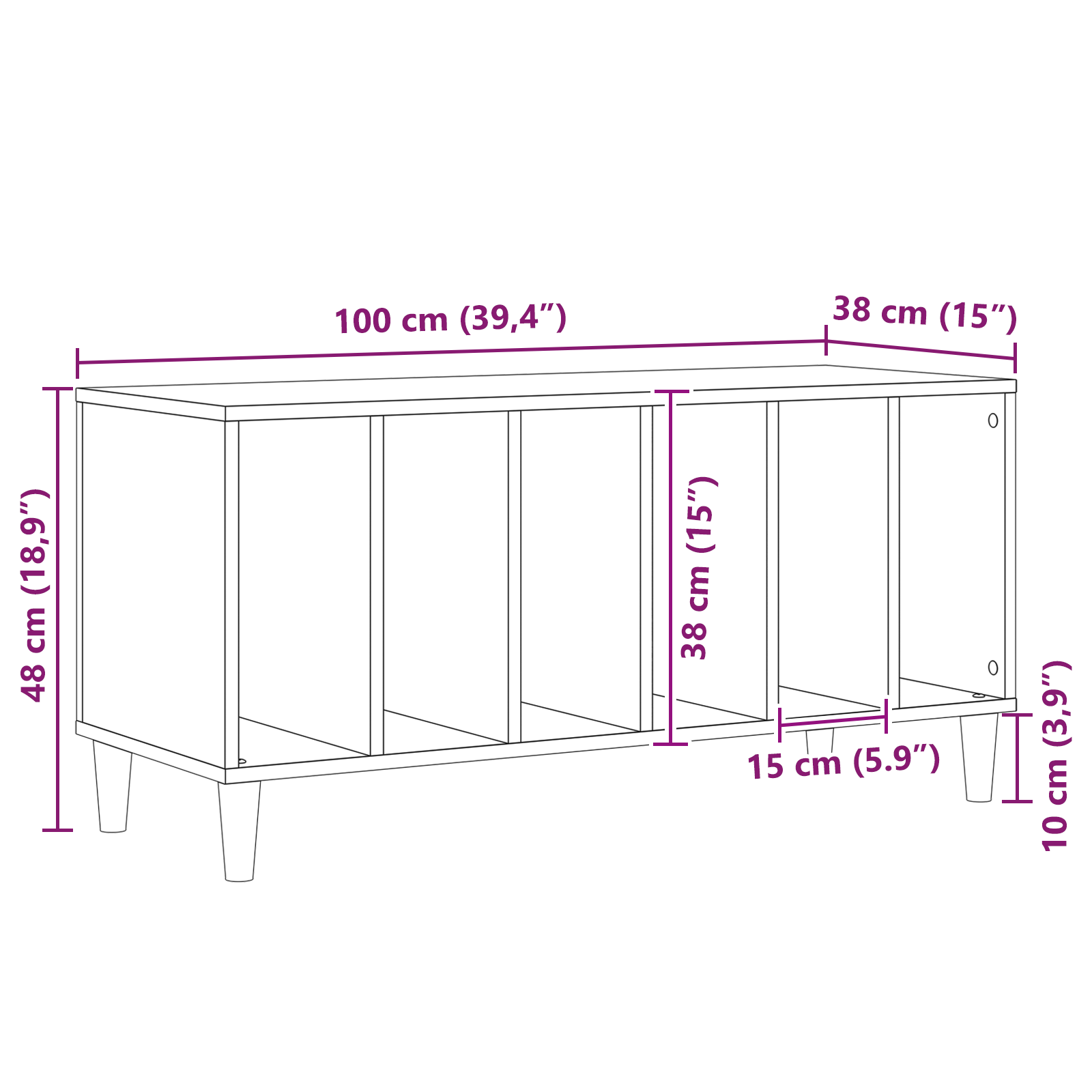 Record Cabinet Black Oak 100x38x48 cm Engineered Wood - Image 9
