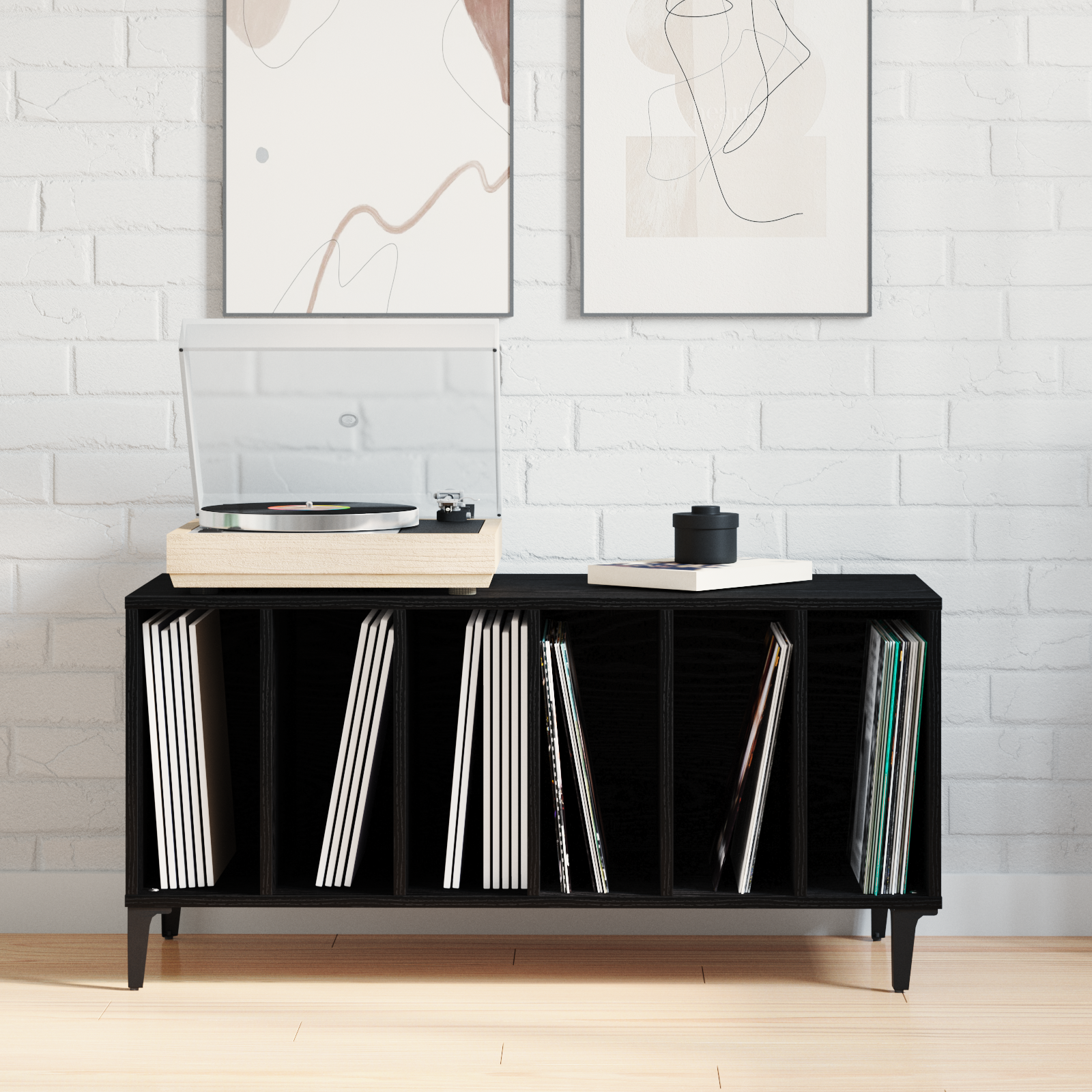 Black Oak Record Cabinet - 100x38x48 cm Made of Engineered Wood - Image 4