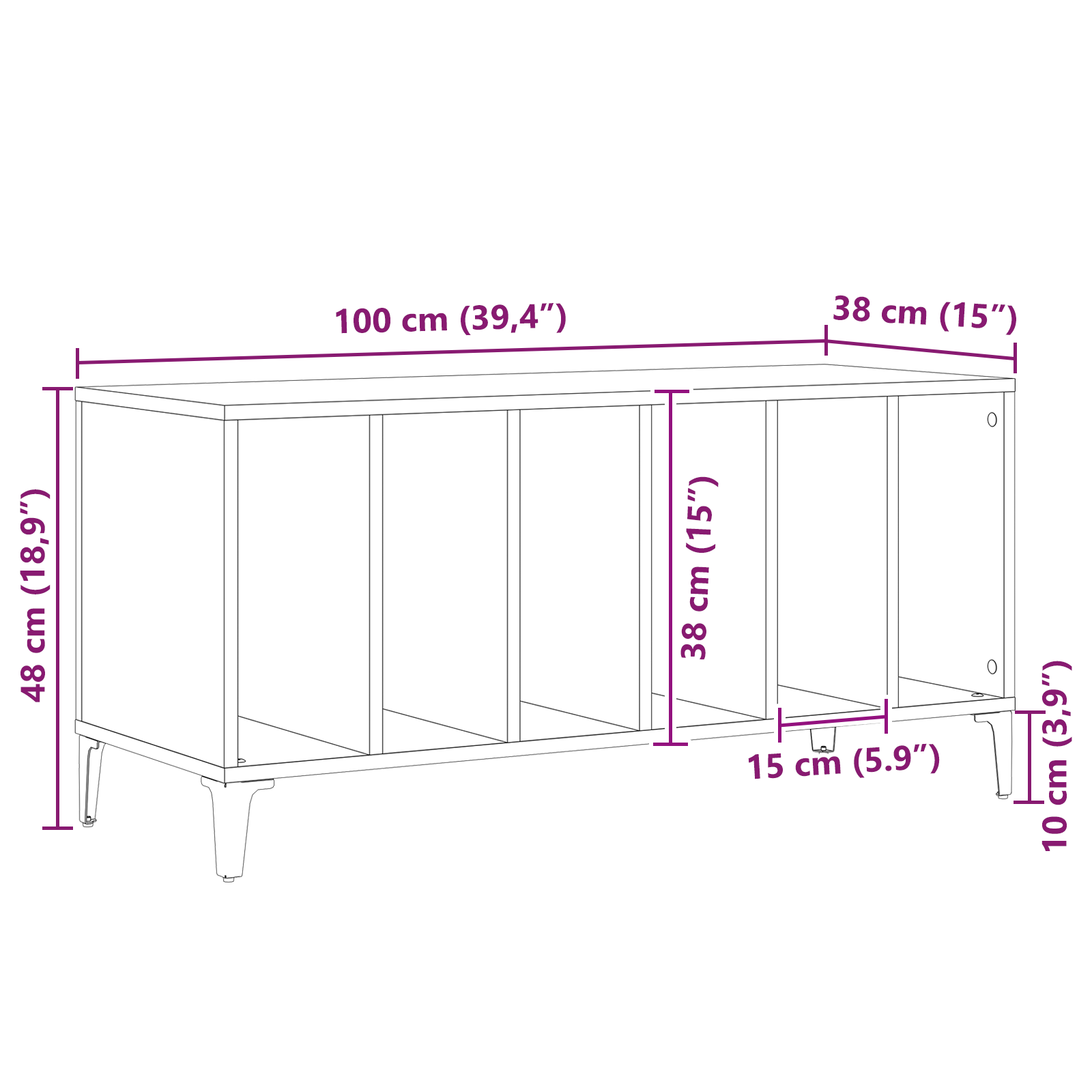 Black Oak Record Cabinet - 100x38x48 cm Made of Engineered Wood - Image 9