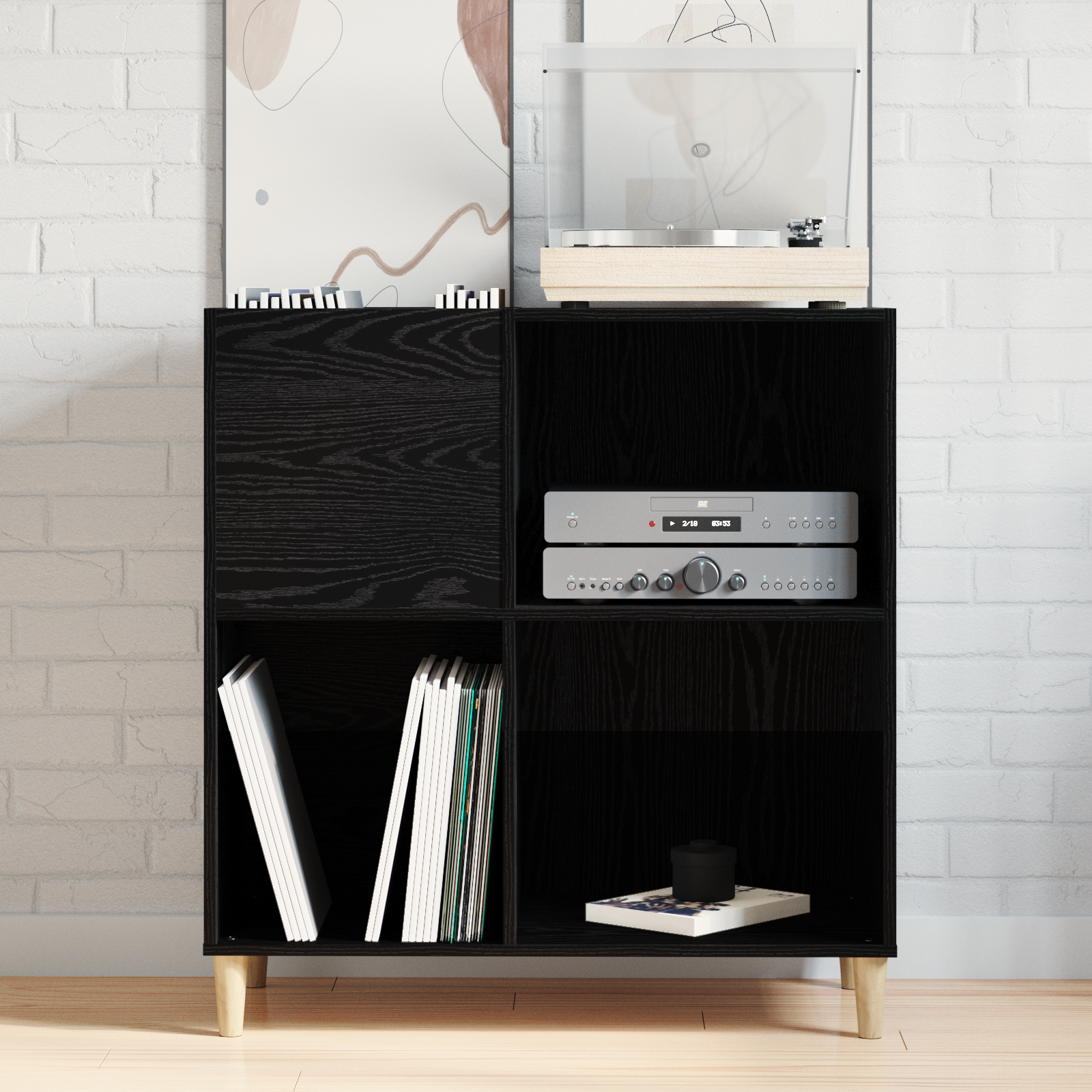 Thumbnail - vidaXL Schallplattenschrank Schwarz Eiche 84,5x38x89 cm Holzwerkstoff