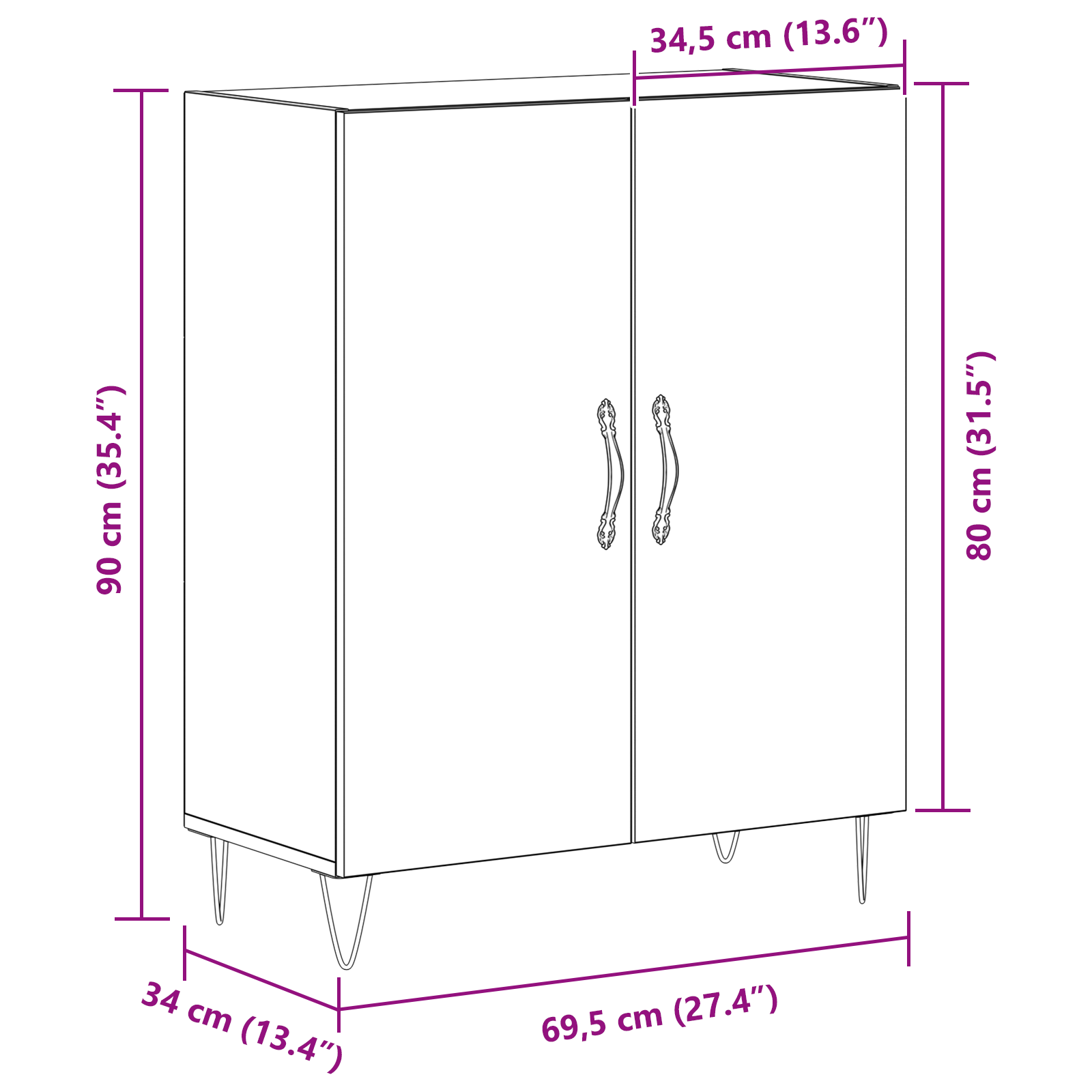 Sideboard Black Oak 69,5x34x90 cm Engineered Wood - Image 10