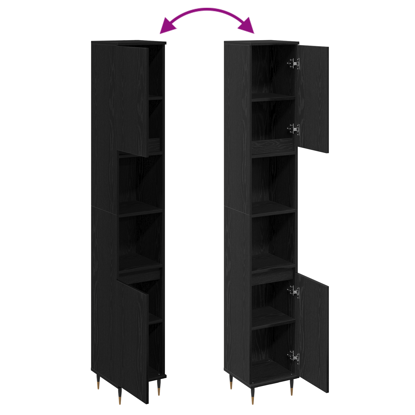 Bathroom Cabinet Black Oak 30x30x190 cm Engineered Wood - Image 9