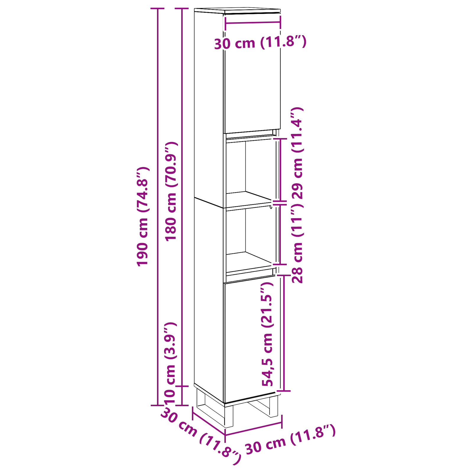 Bathroom Cabinet Black Oak 30x30x190 cm Engineered Wood - Image 11