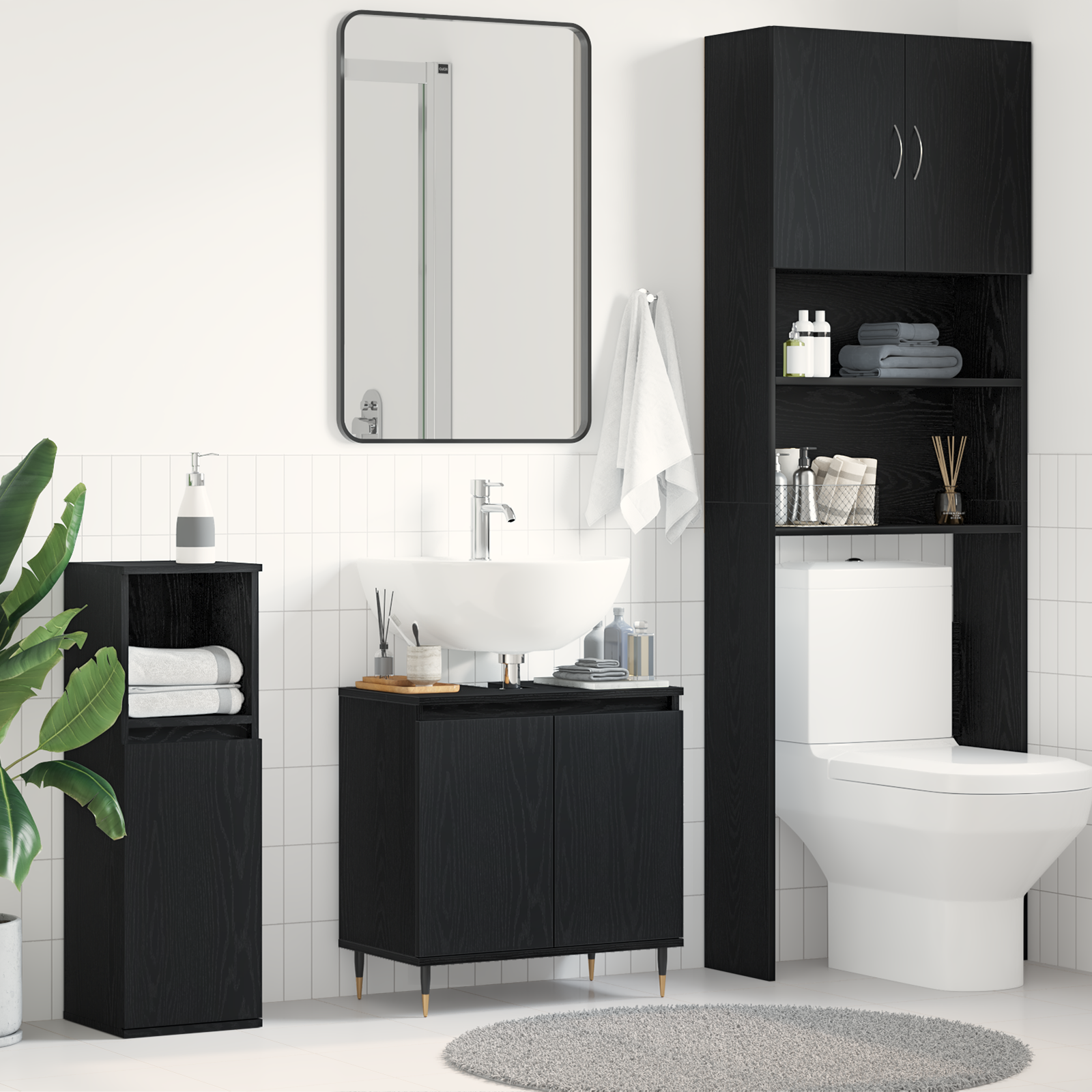 Bathroom Sink Cabinet Black Oak 58x33x60 cm Engineered Wood