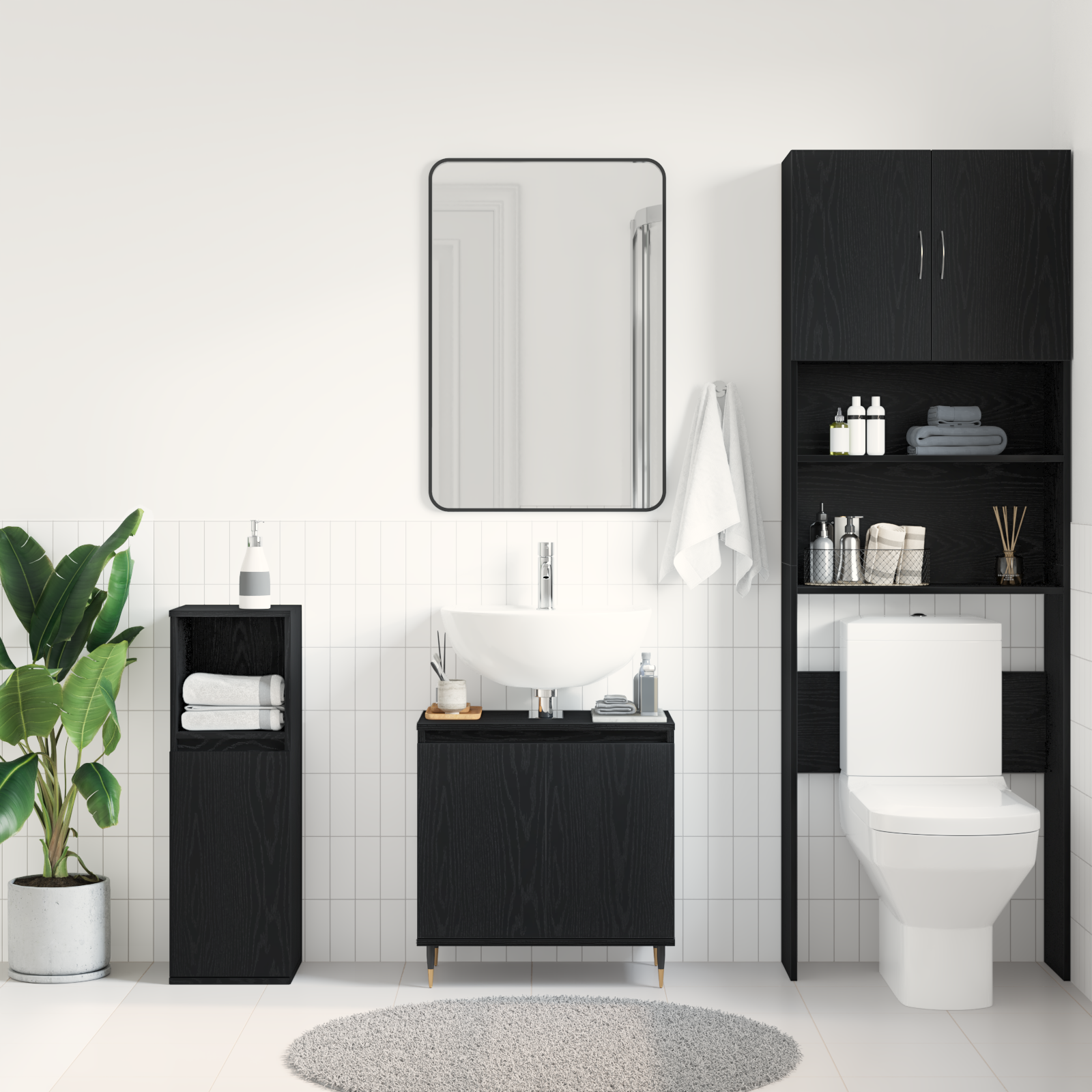 Bathroom Sink Cabinet Black Oak 58x33x60 cm Engineered Wood - Image 4