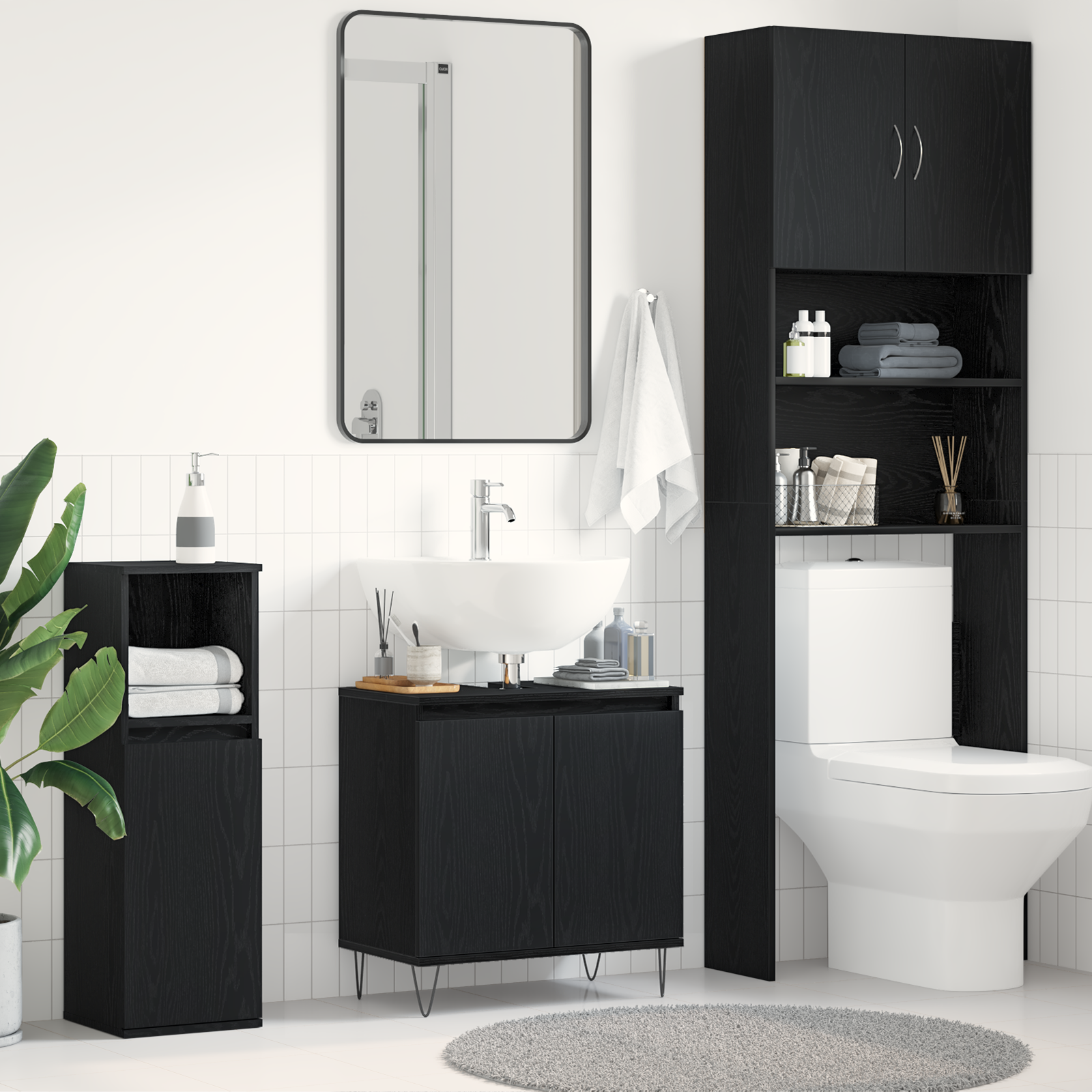 Bathroom Sink Cabinet Black Oak 58x33x60 cm Engineered Wood