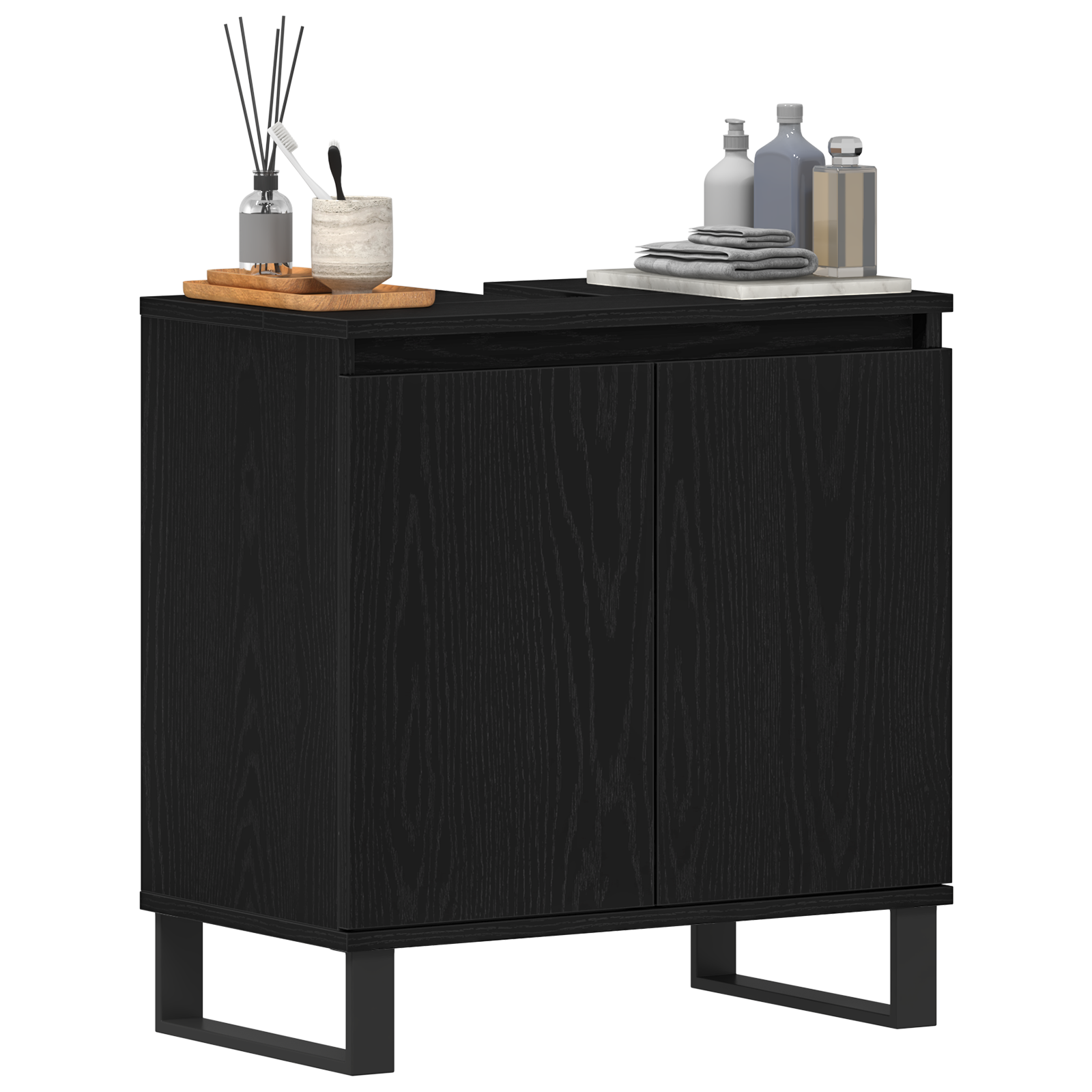 Thumbnail - vidaXL Waschbeckenunterschrank Schwarz Eiche 58x33x60 cm Holzwerkstoff